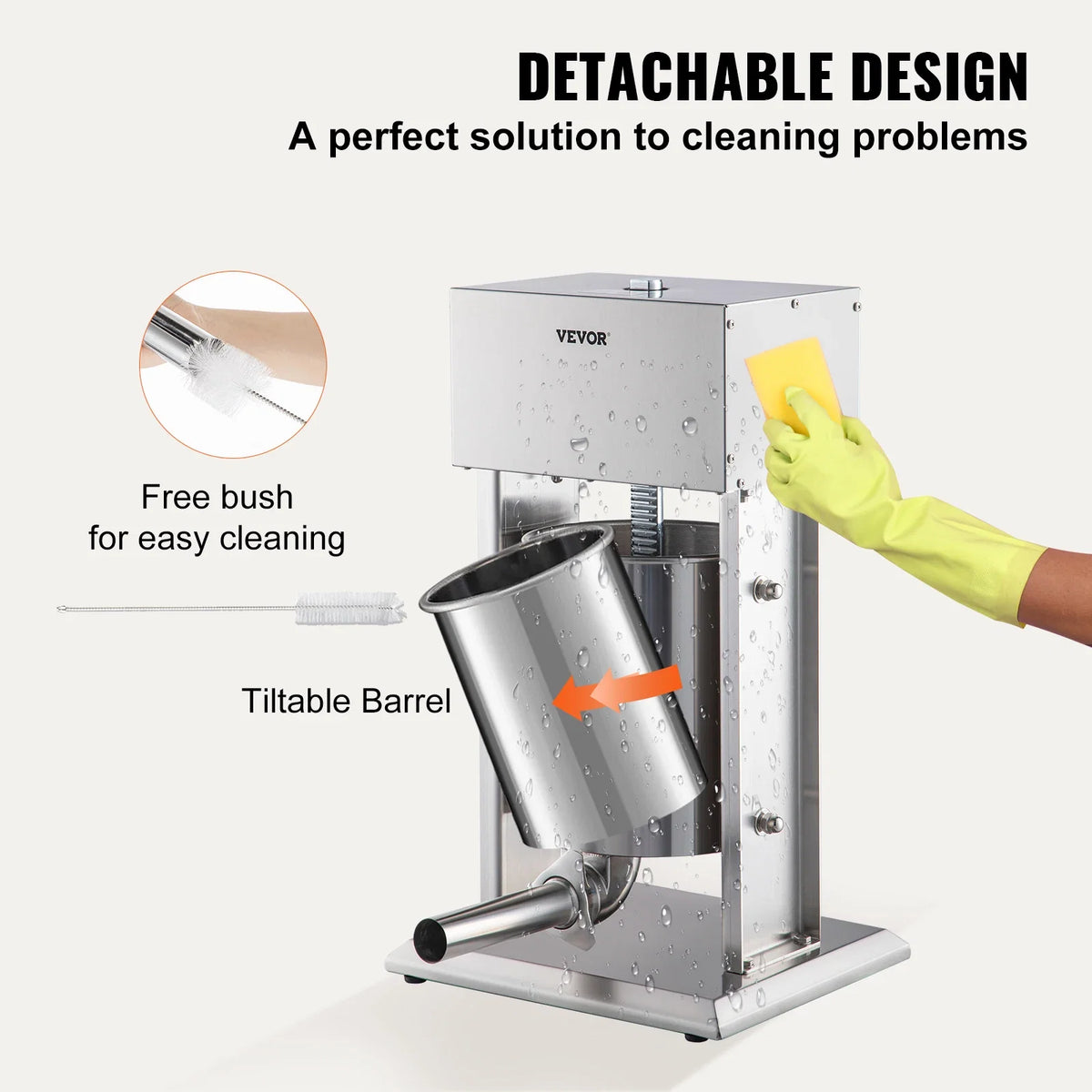 Electric Stuffer,10L 200W Vertical Sausage Stuffer w/Speed Stepless,304 Stainless Steel Sausage Machine w/4 Stuffing Tube