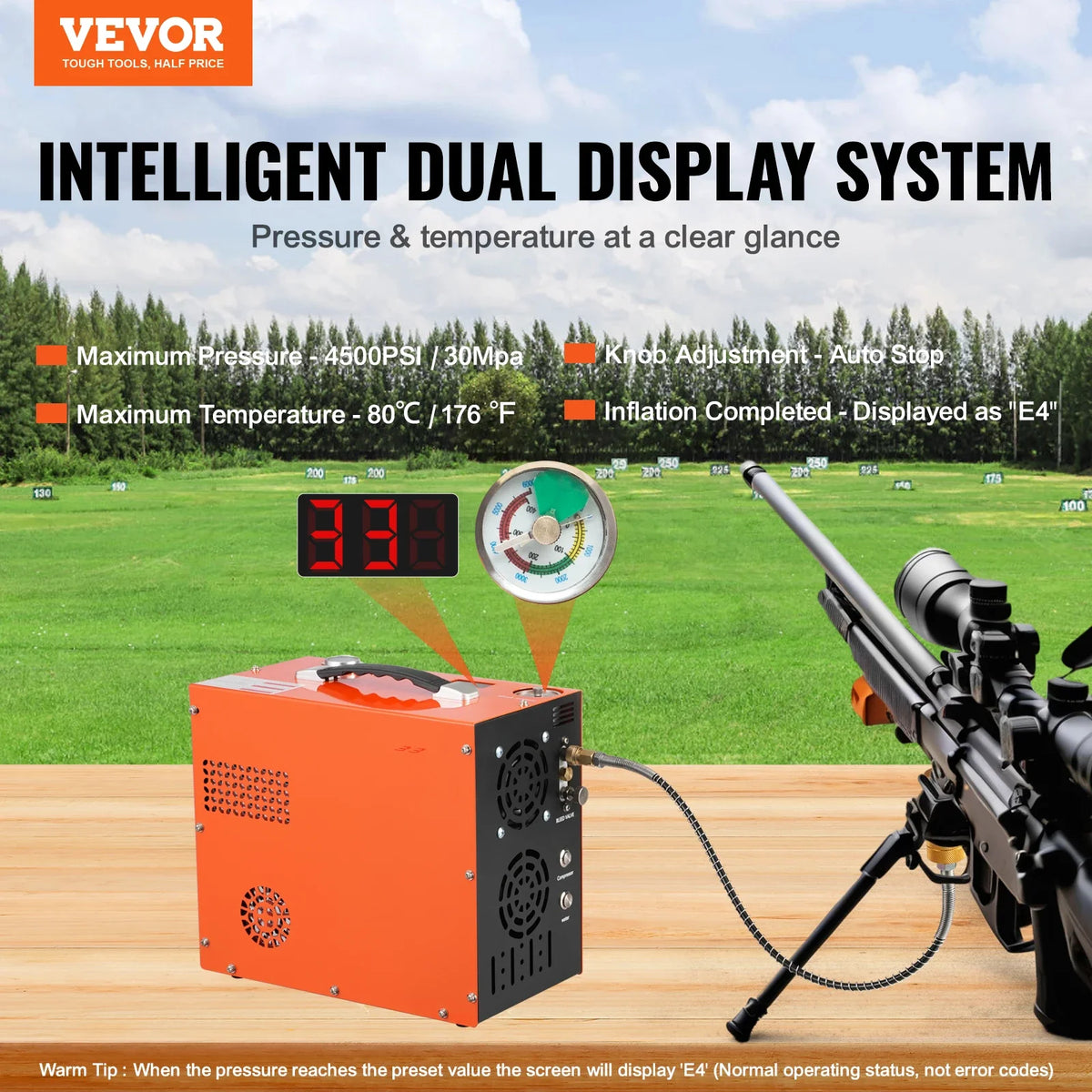 PCP Air Compressor, 4500PSI/30Mpa Portable PCP Airgun Compressor - Built-in Water and Fan Cooling System, Auto-Stop