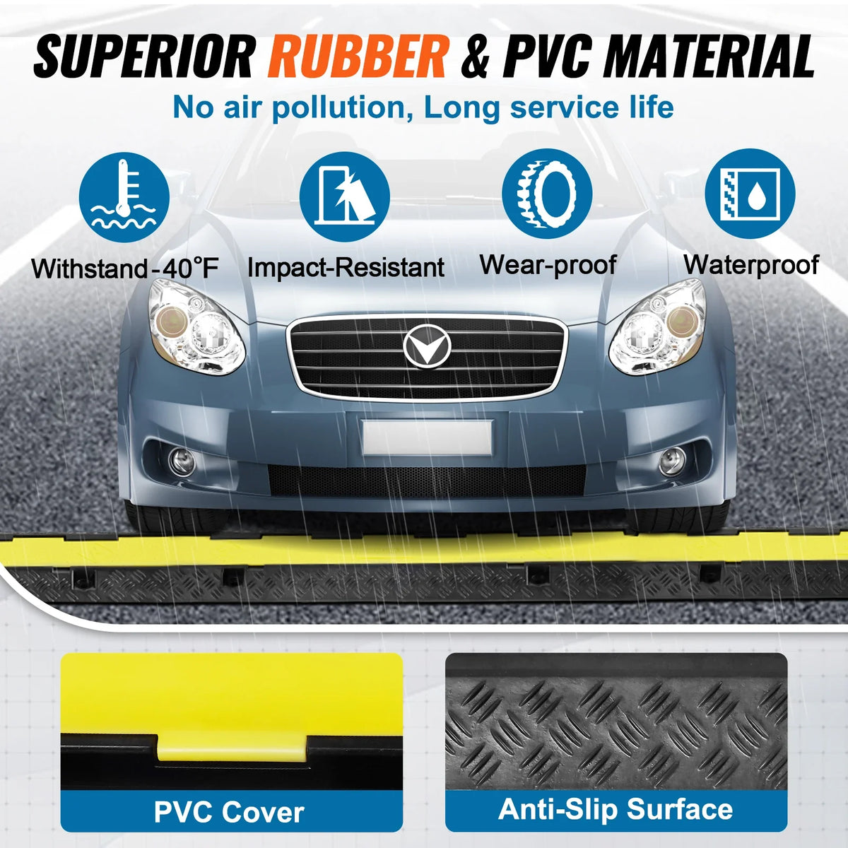 Cable Protector Ramp 1/3/5 PCS 2 Channel Heavy Duty Wire Cord Cover Ramp with TPR Flip-Open Top Cover Traffic Speed Bump