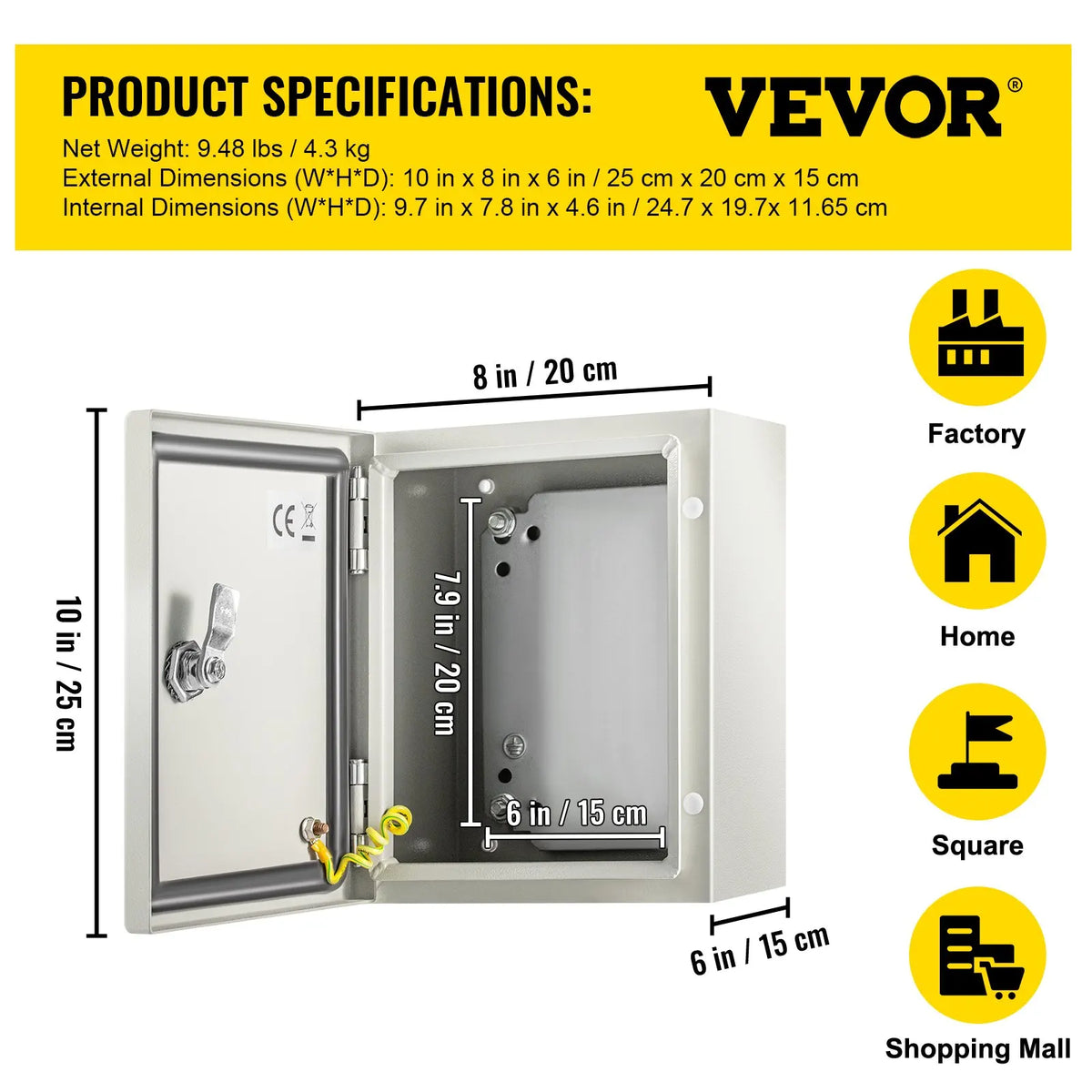 NEMA 4X Steel Enclosure 4 Sizes, IP66 Water/Dustproof w/Mount Plate - Outdoor/Indoor Elec Box