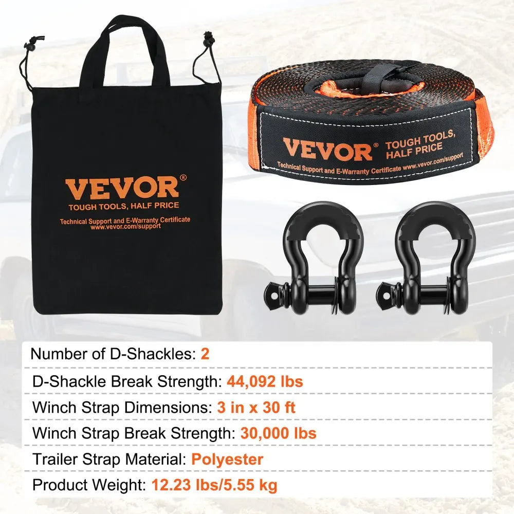 Off-Road Recovery Kit  Heavy Duty Winch Recovery Kit with 30000 lbs Tow Straps D-Ring Shackles Shackle Receiver