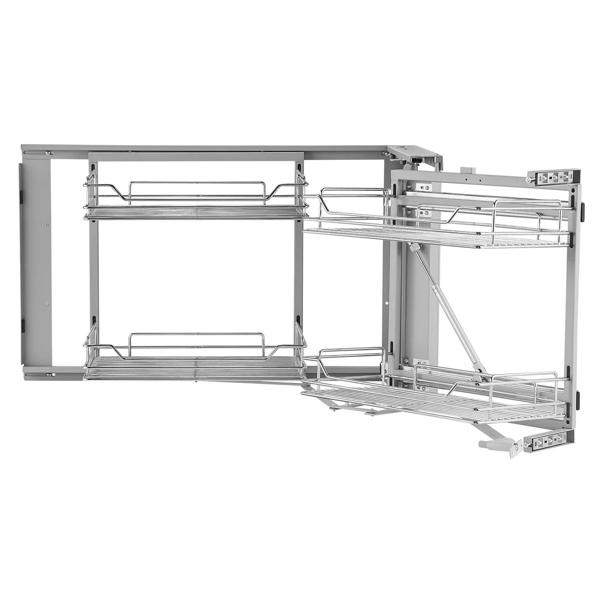 18"W Opening Blind Corner Pull Out Organizer, 2 Tier 4 Shelf Kitchen Cabinet Organizer, Chrome Carbon Steel Storage Basket