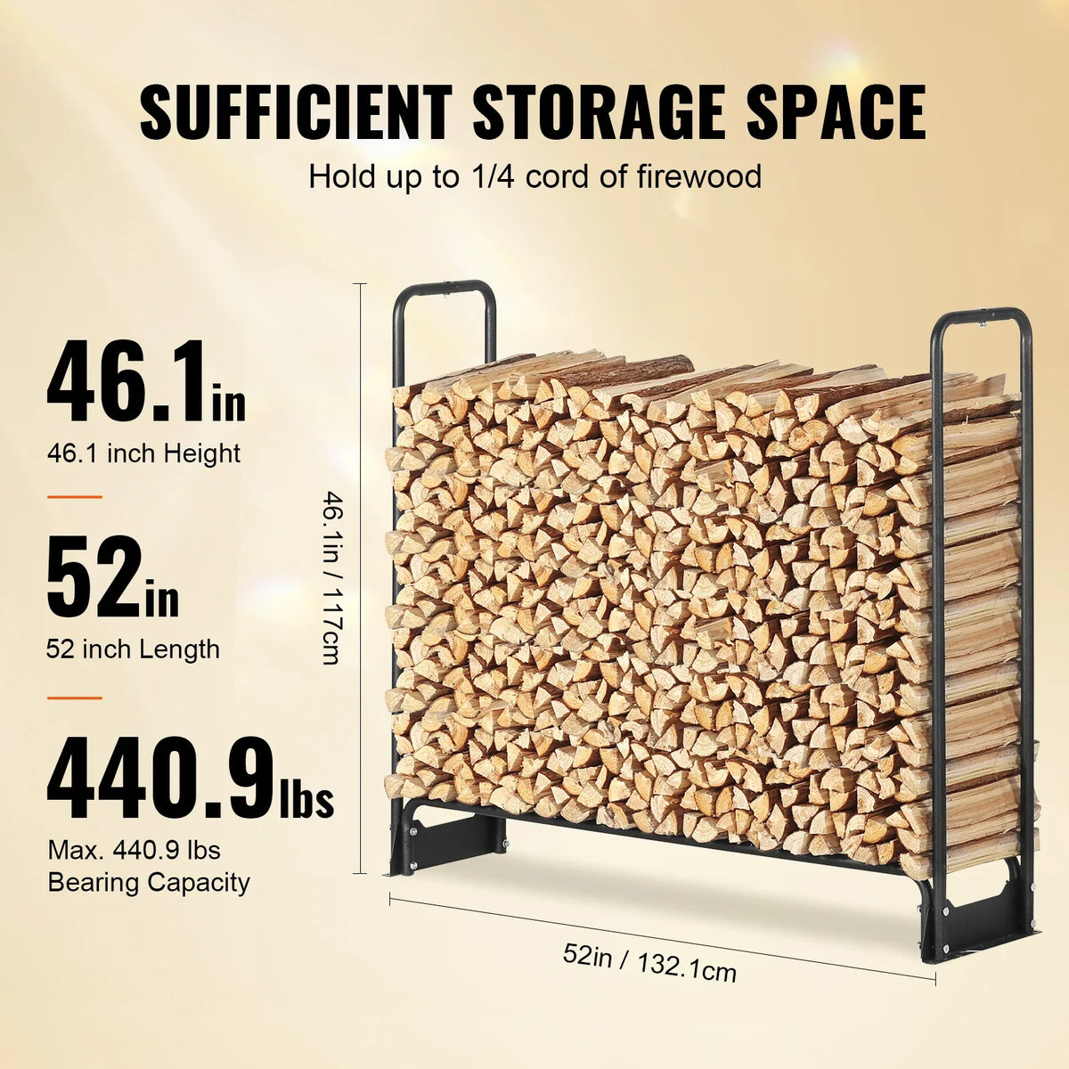 4.3/8.5/12.7FT Outdoor Firewood Rack w/Cover,Heavy Duty Firewood Holder & 600D Oxford Waterproof Cover for Fireplace,Patio