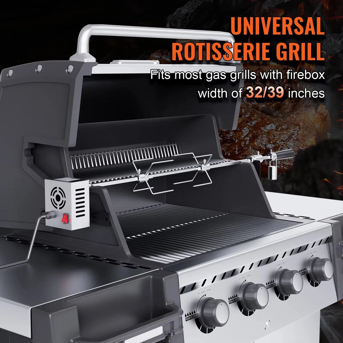 32/37 inch Grill Rotisserie Kit Electric BBQ Grill w/9W Motor Stainless Steel Automatic Grilling Kit Hexagon Spit Rod