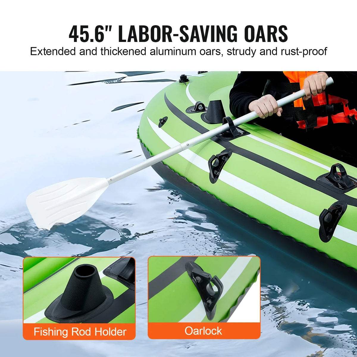 Inflatable Boat 4-Person Inflatable Fishing Boat Strong PVC Portable Boat Raft Kayak 45.6" Aluminum Oars High-Output Pump