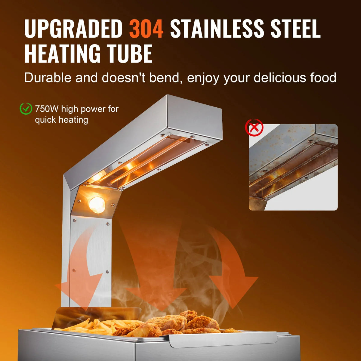 French Fry Food Warmer, 750W Commercial Food Heating Lamp, Electric Stainless Steel Warming Light Dump Station, for Buffet