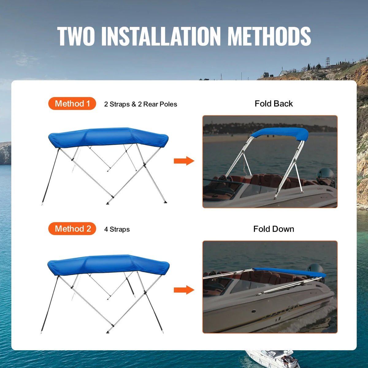 4 Bow Bimini Top Boat Cover 900D Polyester Canopy with 1" Aluminum Alloy Frame Waterproof&Sun Shade Includes Storage Boot