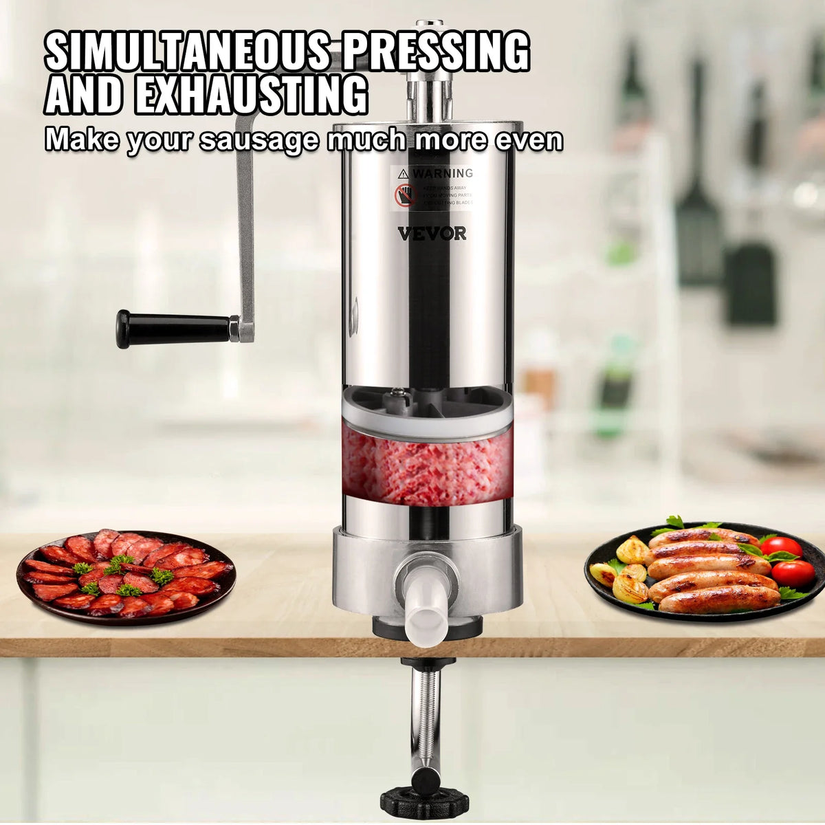 1.5/3L Capacity Vertical Sausage Stuffer Food Filling Processors with 3 Stuffing Tubes Kitchen Accessories Home Appliance