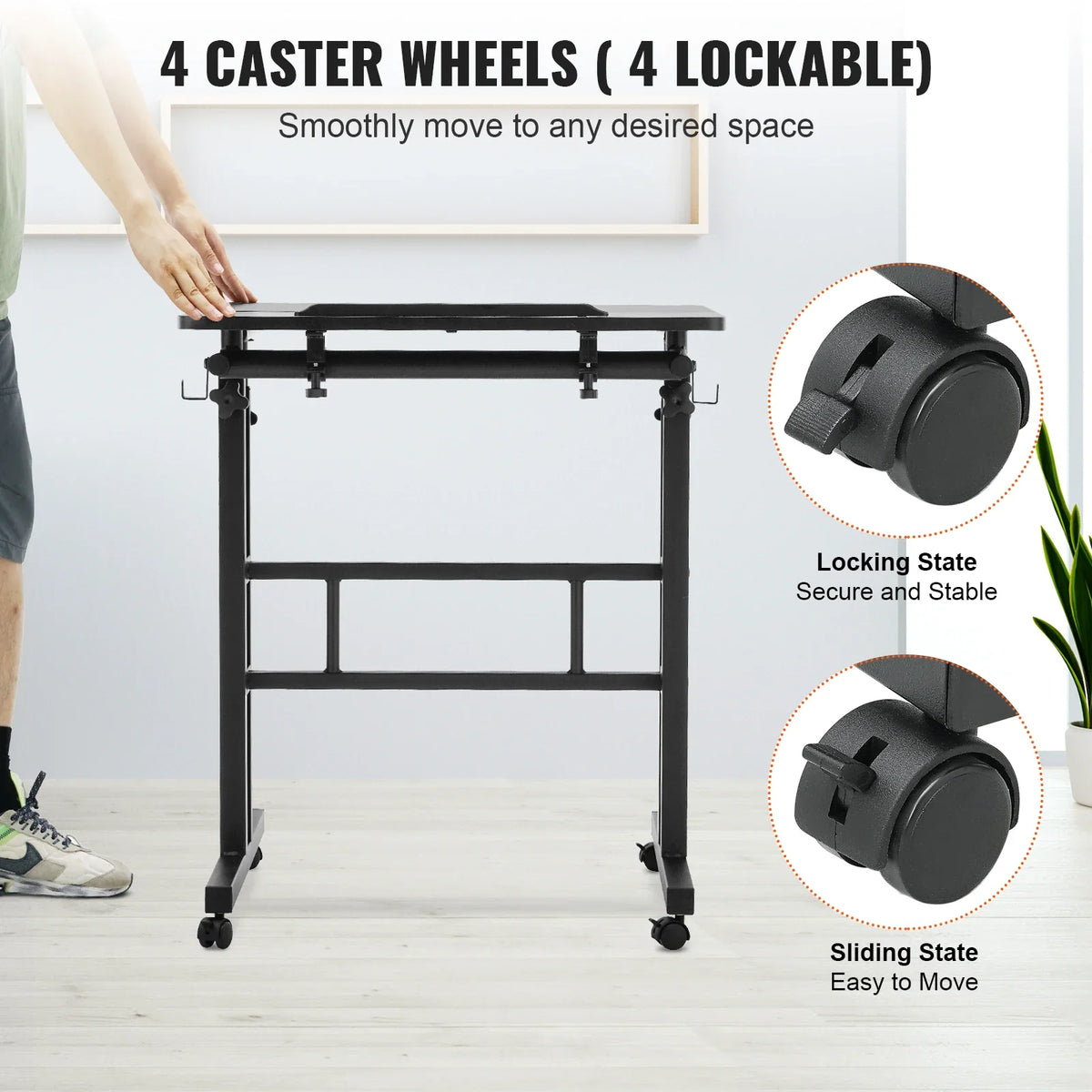 Mobile Standing Desk 26.4"-44.9" Gas-Spring Height Adjustable Sit-Stand Desk, Home Office Rolling Laptop Table  for Home