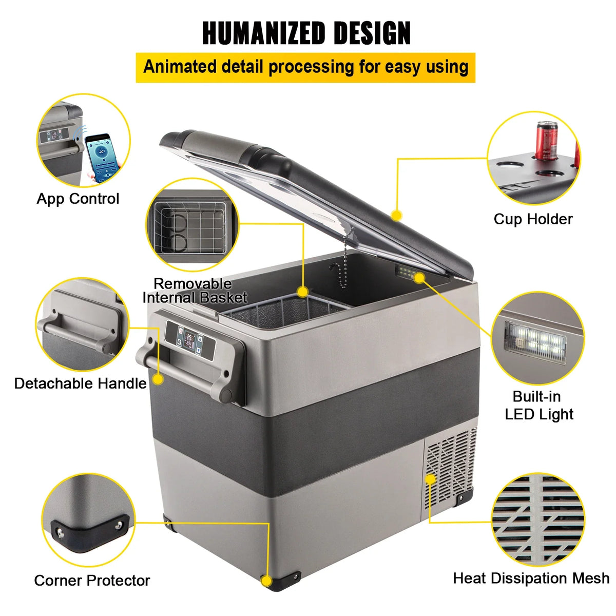 Car Refrigerator 55L Compressor Portable Small Car Refrigerator Freezer Mini Electric Cooler for Vehicle Car Truck Boat