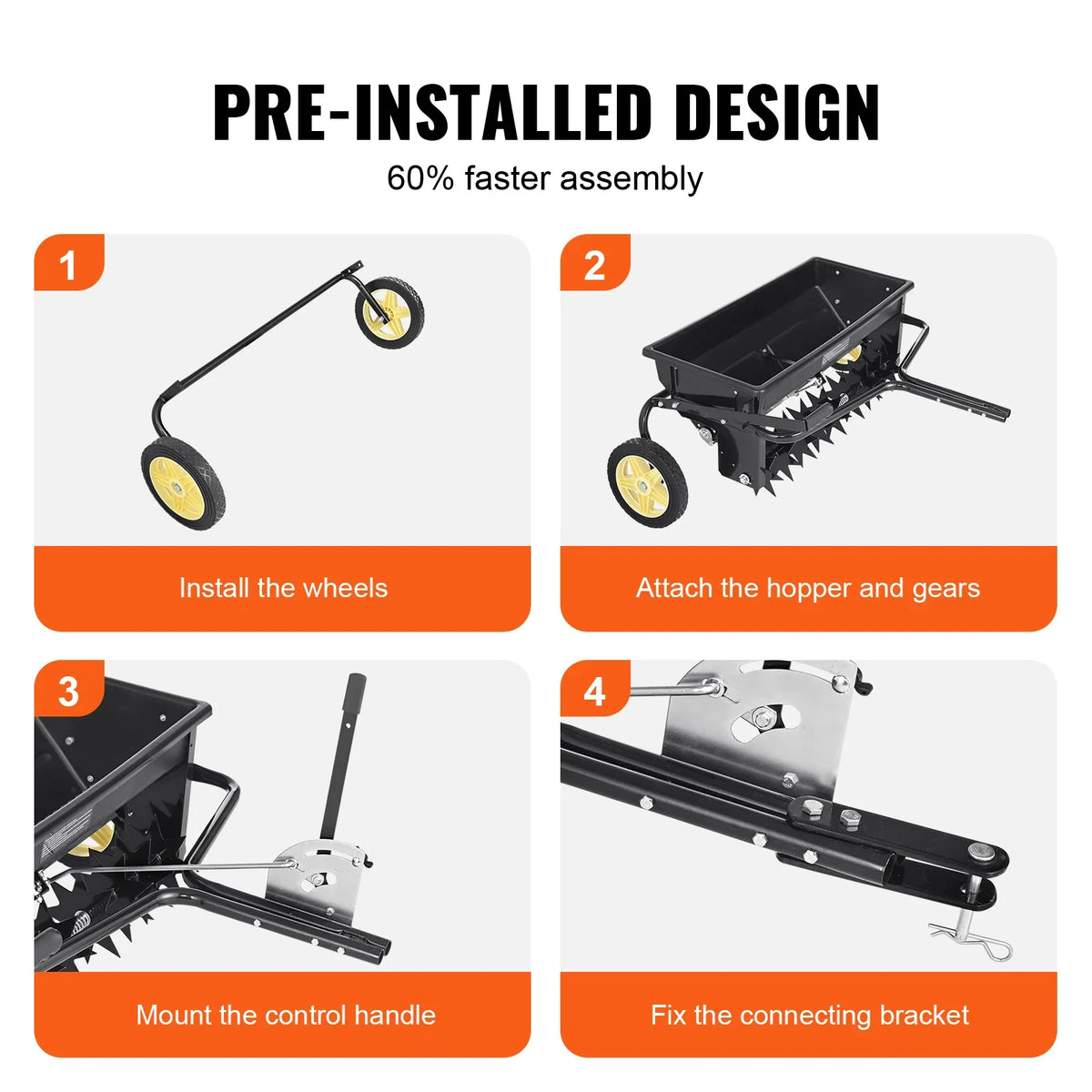 Broadcast Spreader 100 LB 10inch Wheels Steel Spike Aerator For Residential Farm Tough Terrain Black