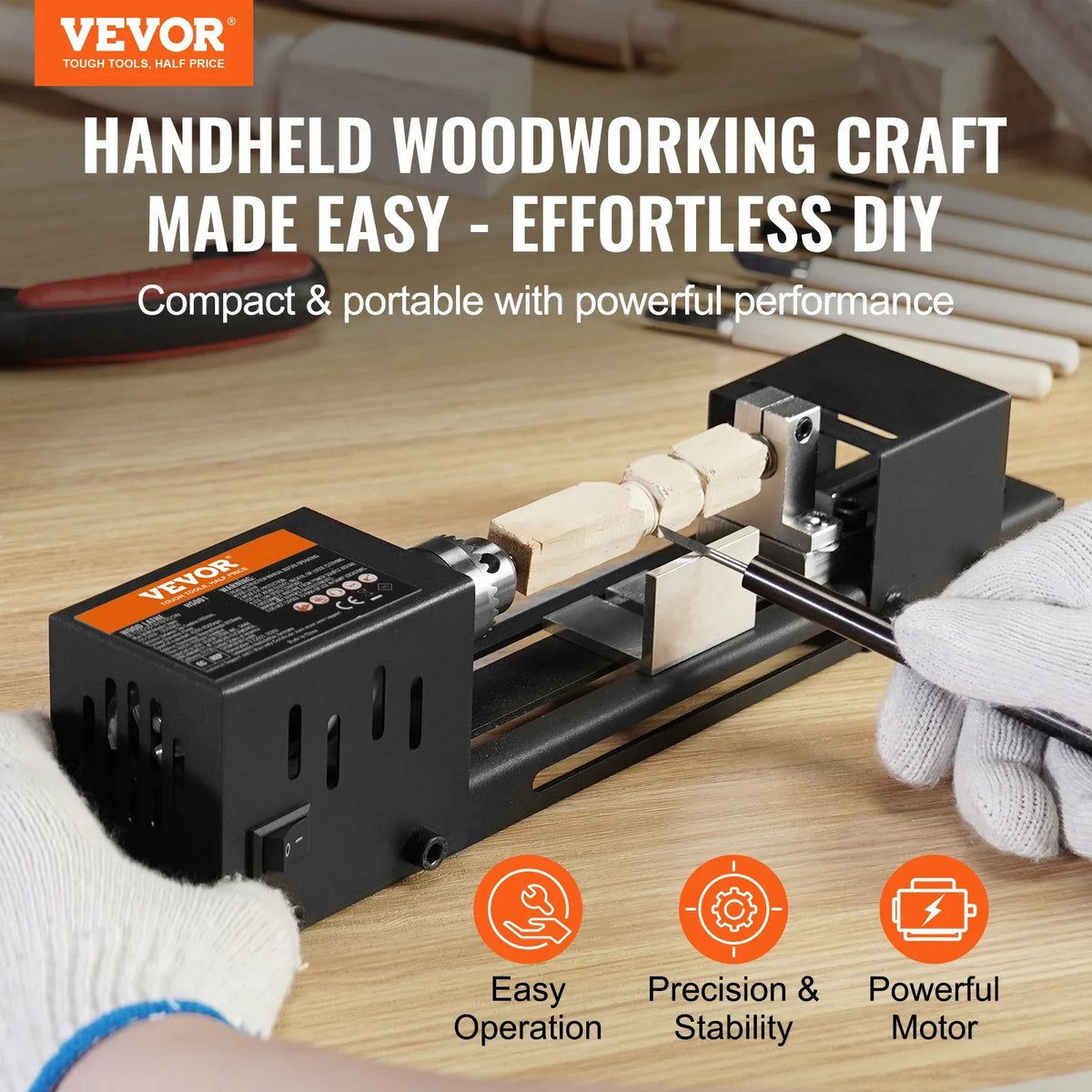 Mini Wood Lathe Machine 2.76in x 6.3in 24VDC 96W Machine Accessories, 7 Speed s for DIY Woodworking Wood Drill Rotary Tool