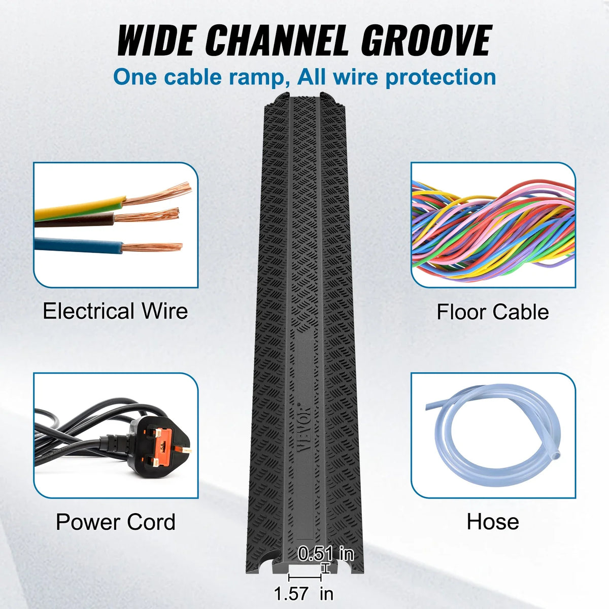 Drop Over Cable Cover Ramp 2,000 lbs/axle Load Capacity Heavy Duty TPR Cable Hose Protector Ramp for Indoor Outdoor Use
