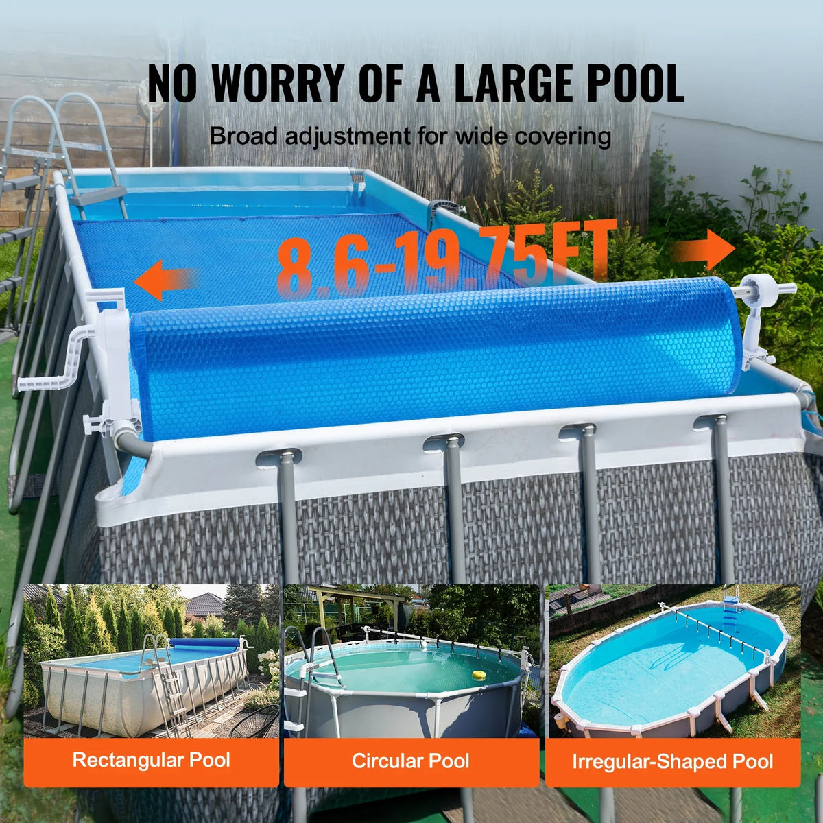 Solar Pool Cover Reel, Aluminum 20 ft Above Ground Swimming Pool Cover Reel Set Fits for 3 - 20 ft Width Swimming Pools