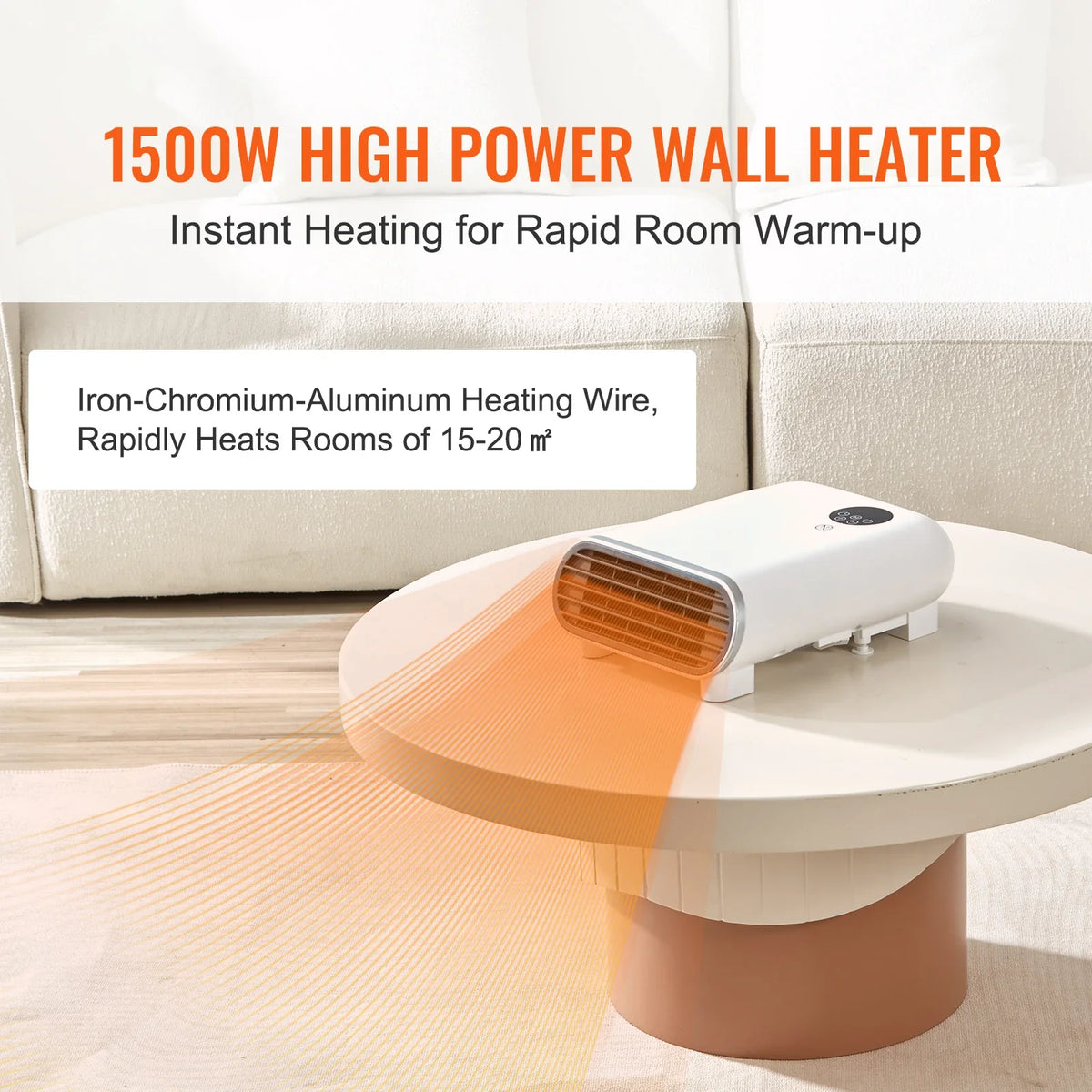 Electric Wall Heater 1500W Small Space Heaters with Knob Adjustment Tip-Over Overheat & IPX24 Waterproof Safety Protection