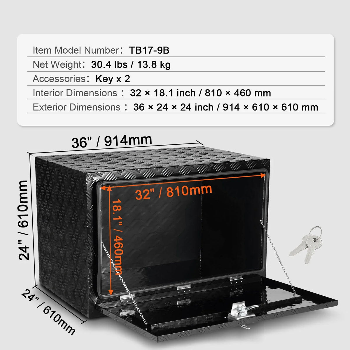 Underbody Truck Box Pickup Storage Box Heavy Duty Aluminum Diamond Plate Tool Box with Lock and Keys for Truck Van Trailer