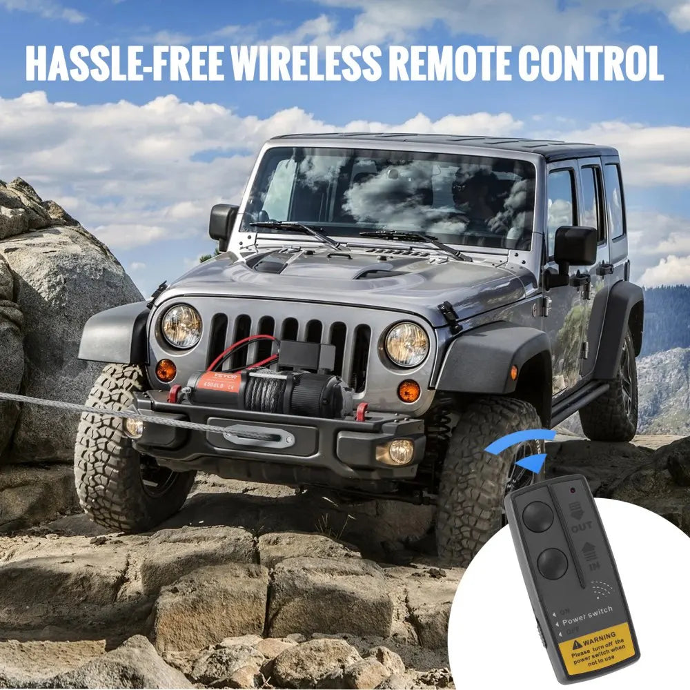 4500lbs Electric Winch ATV UTV Nylon Rope Winch with Wireless or Wired Remote for Towing Jeep Off-Road SUV Truck Car