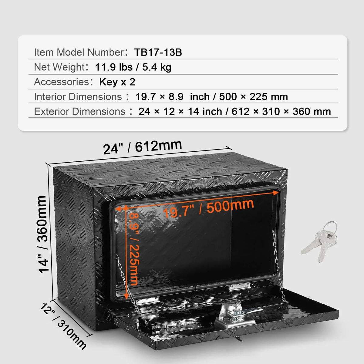 Underbody Truck Box Pickup Storage Box Heavy Duty Aluminum Diamond Plate Tool Box with Lock and Keys for Truck Van Trailer