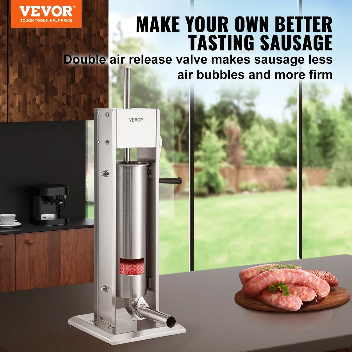 Manual Sausage Stuffer  3 5 7 L Stainless Steel Making Sausage Vertical Maker with 5 Filling Funnels for Home Commercia