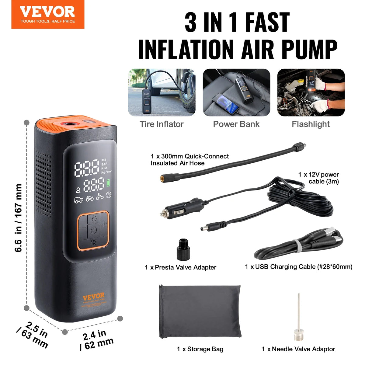 Tire Inflator Portable Air Compressor 7800mAh Battery & 12V DC Dual Power 2X Faster 160PSI for Car Motorcycle Bike Ball