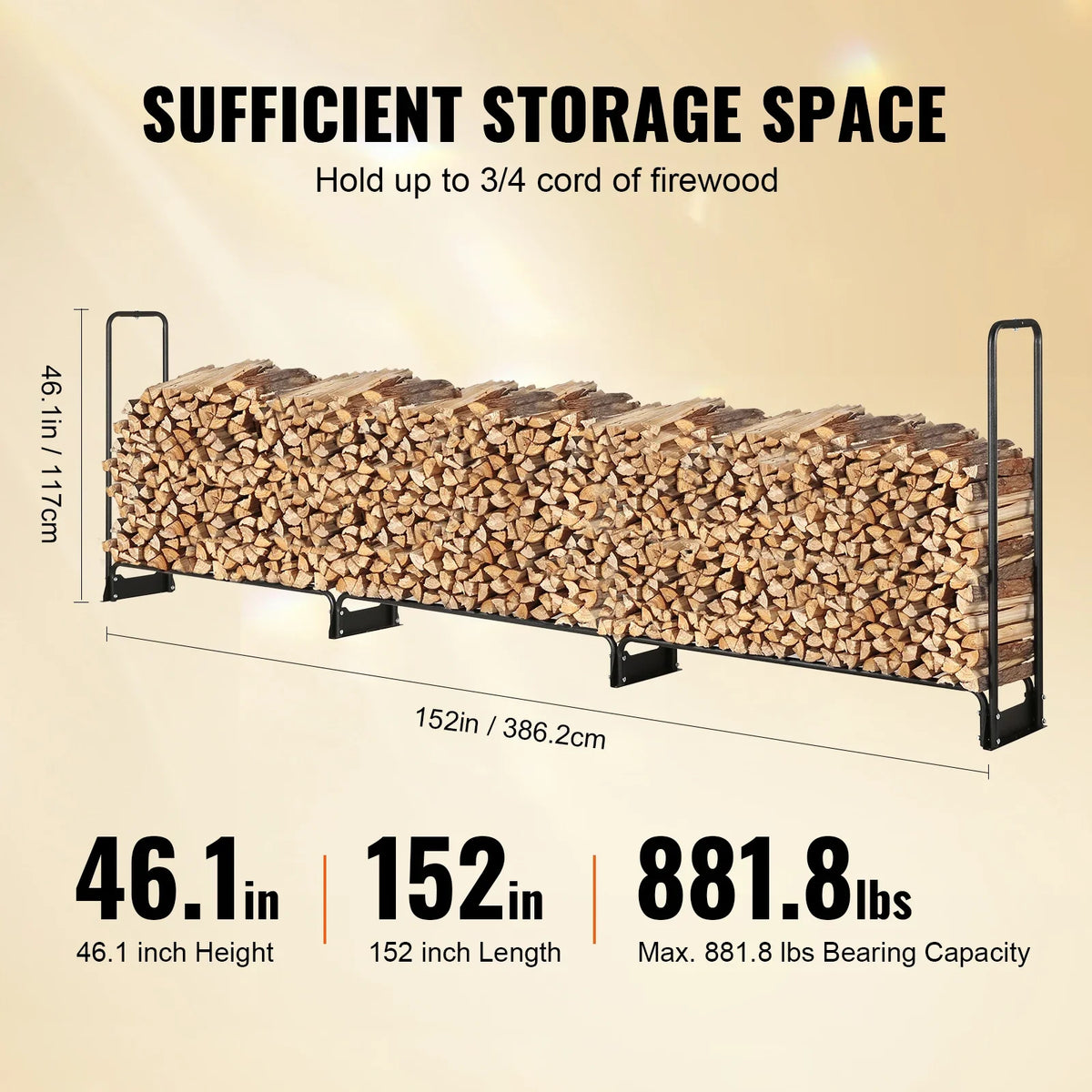 4.3/8.5/12.7FT Outdoor Firewood Rack w/Cover Heavy Duty Firewood Holder & 600D Oxford Waterproof Cover for Fireplace Patio