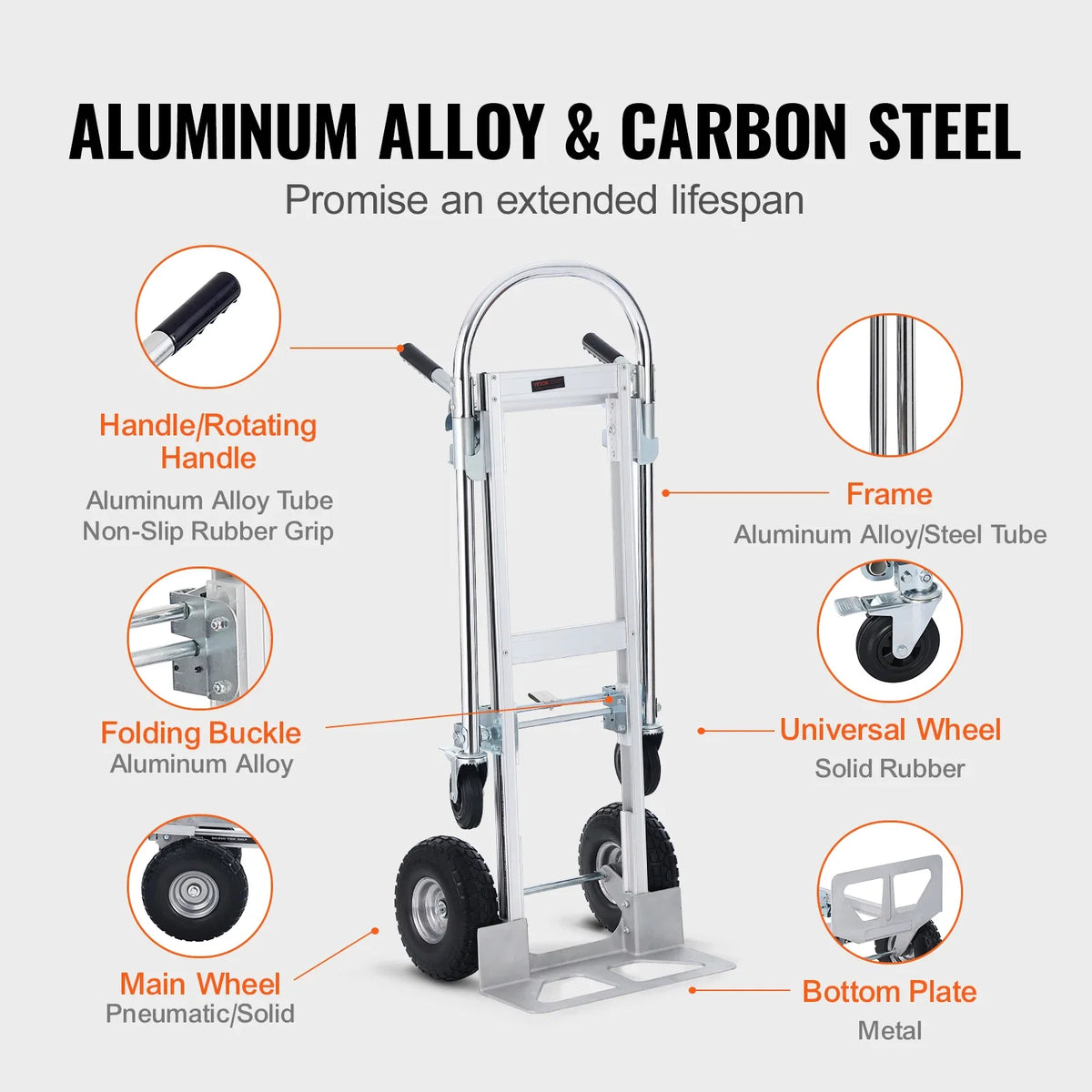 Aluminum Folding Hand Truck 300/400/800/1000 lbs Heavy Duty Collapsible cart for Transport Warehouse Supermarket Garden