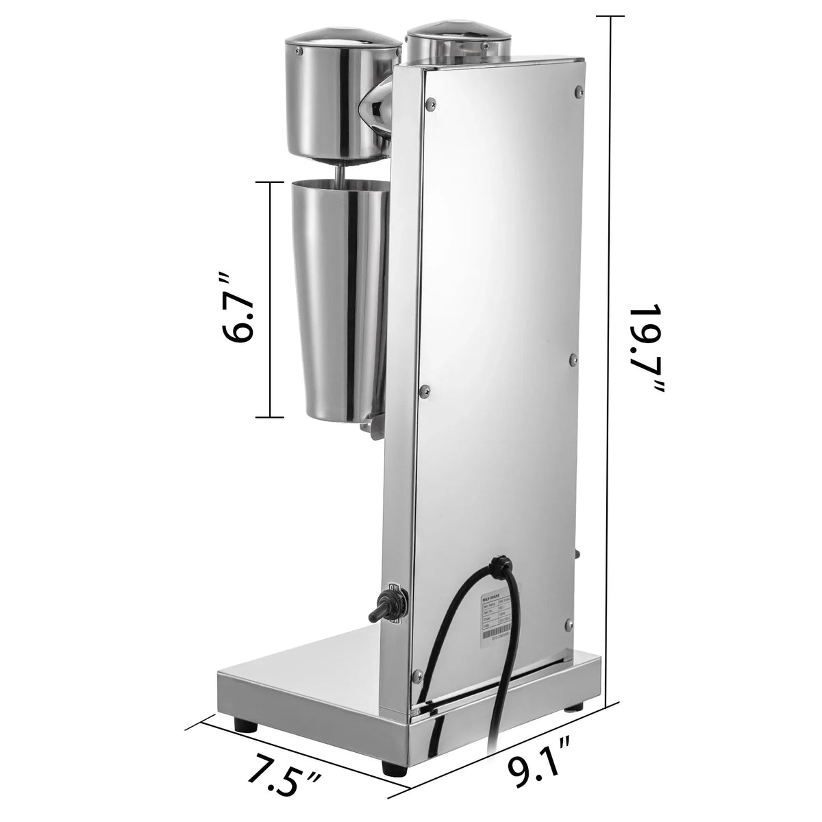 Milkshake Maker Kit Stainless Steel Electric Milkshake Maker 180W Double Head Classic Milkshake Maker w/ 800ml Cup Silver
