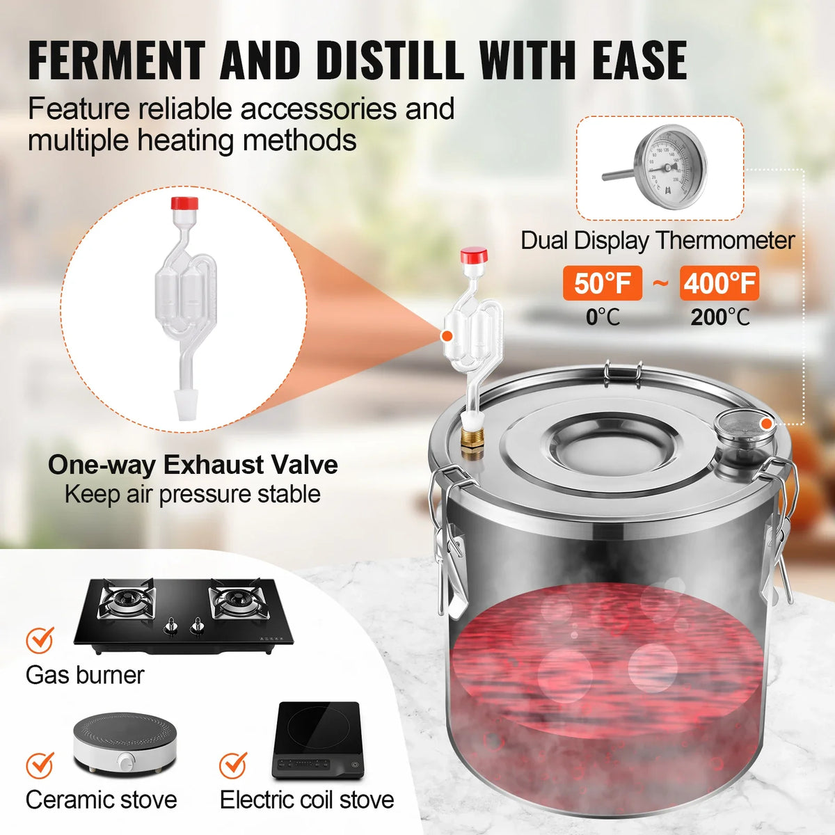 30L Stainless Steel Water Alcohol Distiller with Copper Coil for Fast Cooling,Dual Condenser Distiller Kit for Wine Whisky