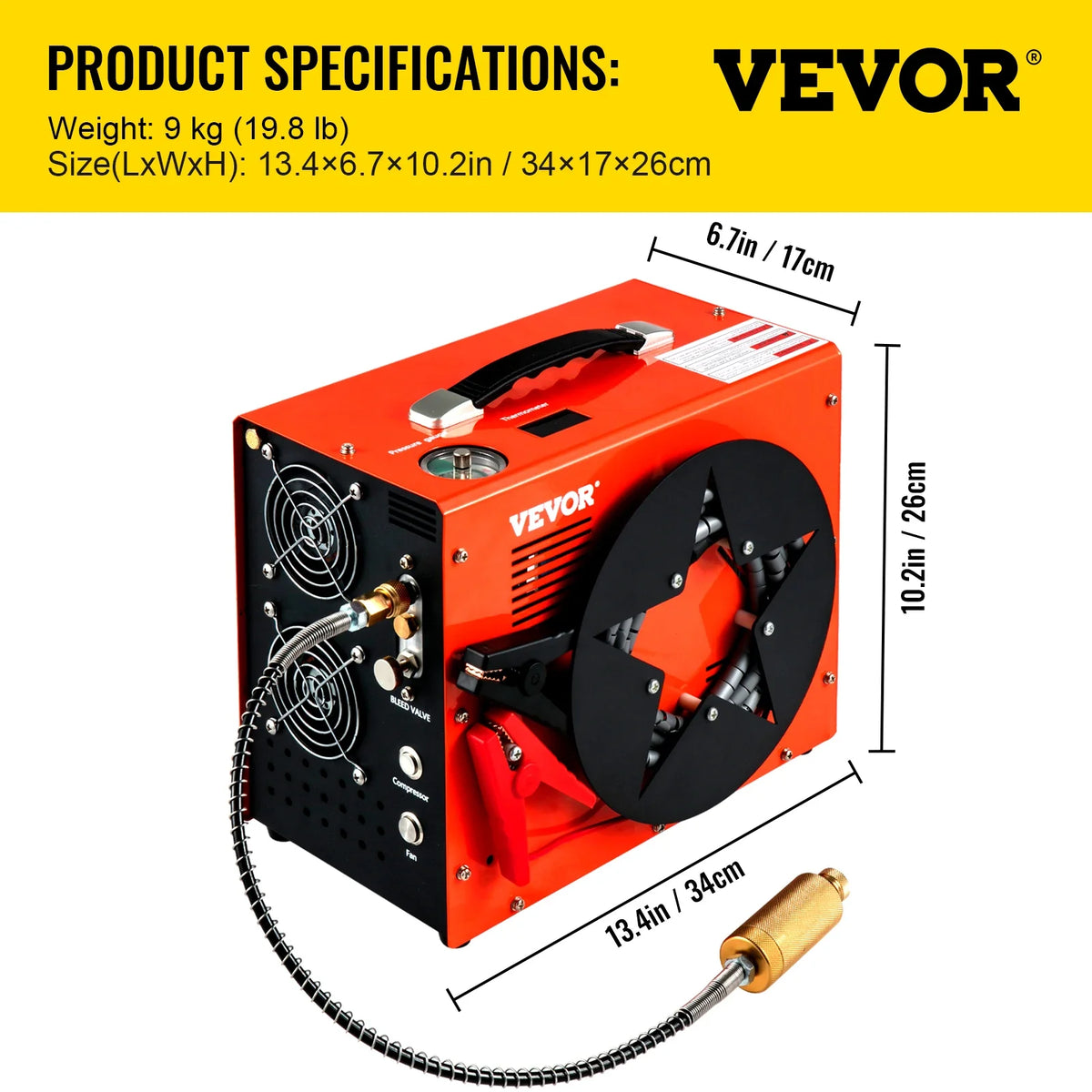 4500Psi PCP Air Compressor High Pressure Pump 12V 110V 220V Built-in Adapter & Fan Auto-stop for Air Rifle, Diving Bottle