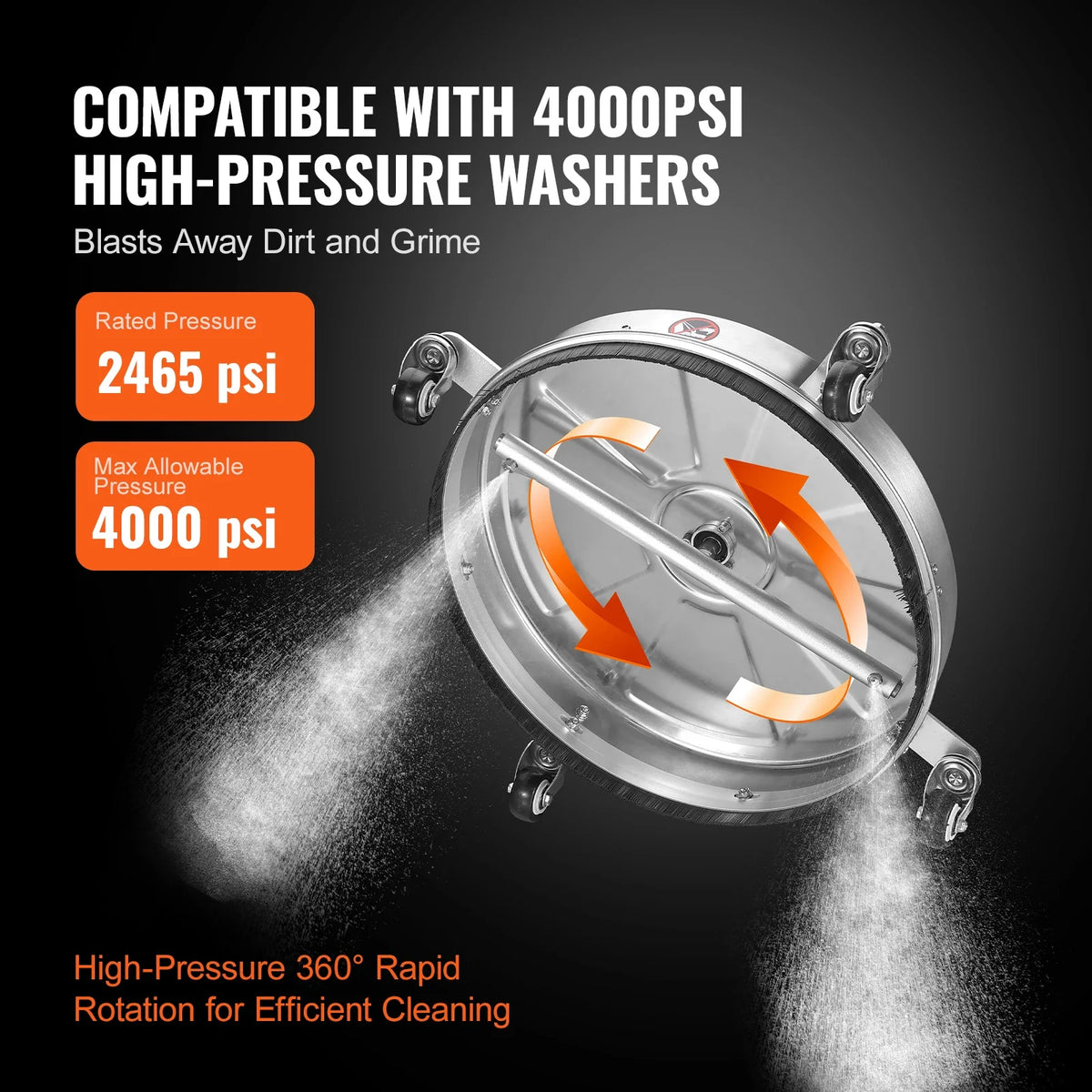 18" Pressure Washer Surface Cleaner Stainless Steel Concrete Cleaner with 2 Extension Wand Power Washer For Floor/Driveway