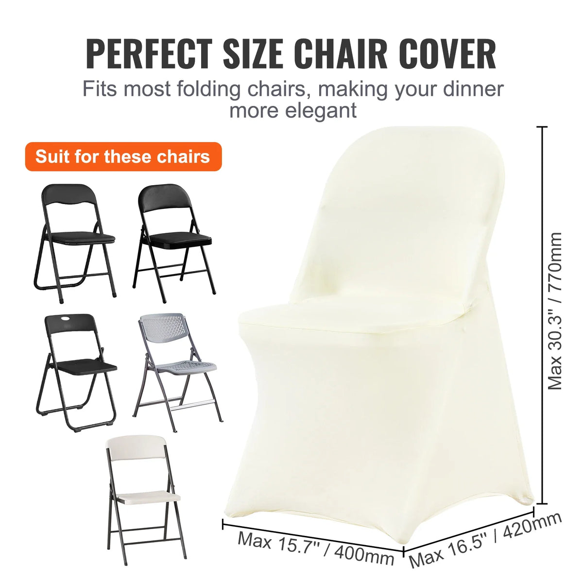 30PCS Ivory Stretch Spandex Folding Chair Covers Universal Fitted Chair Cover Removable Washable Protective Slipcovers
