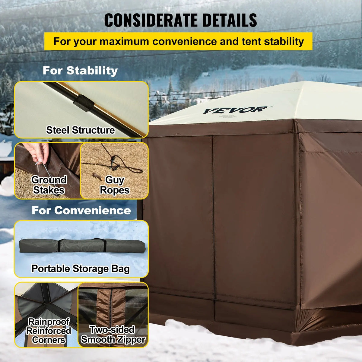 10x10/12x12FT Family Camping Tent - Canopy Screen Shelter with UV50+ Sun Protection Steel Frame Waterproof for 6 People