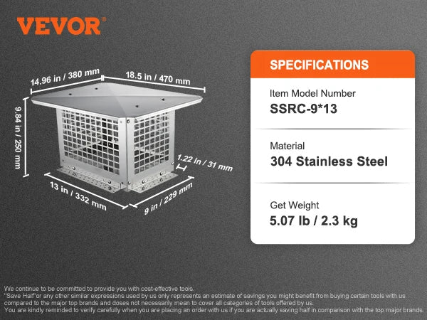 Chimney Cap 4 Sizes 304 Stainless Steel Fireplace Chimney Cover Not Easily Toppled Fits Mesh Flue Outside Covers Silver