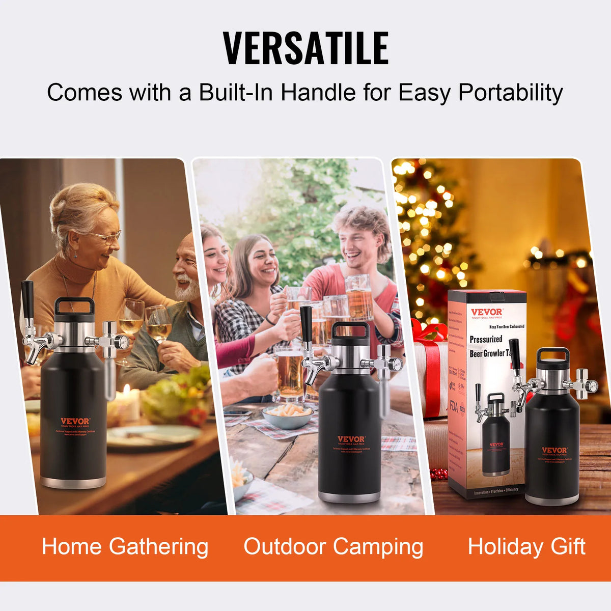 Beer Growler Tap System, 64/128 Oz Mini Keg,304 Stainless Steel Pressurized Beer Growler, Keg Growler w/ Pressure Display