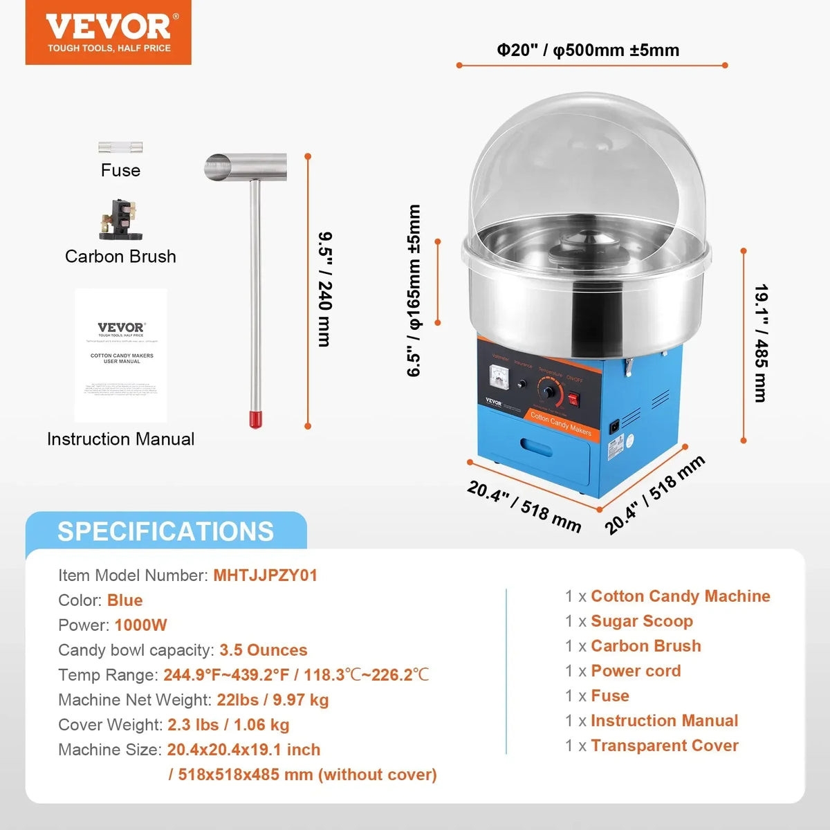 Electric Cotton Candy Machine Commercial Floss Maker with Stainless Steel Bowl Sugar Scoop and Drawer for Birthday Party