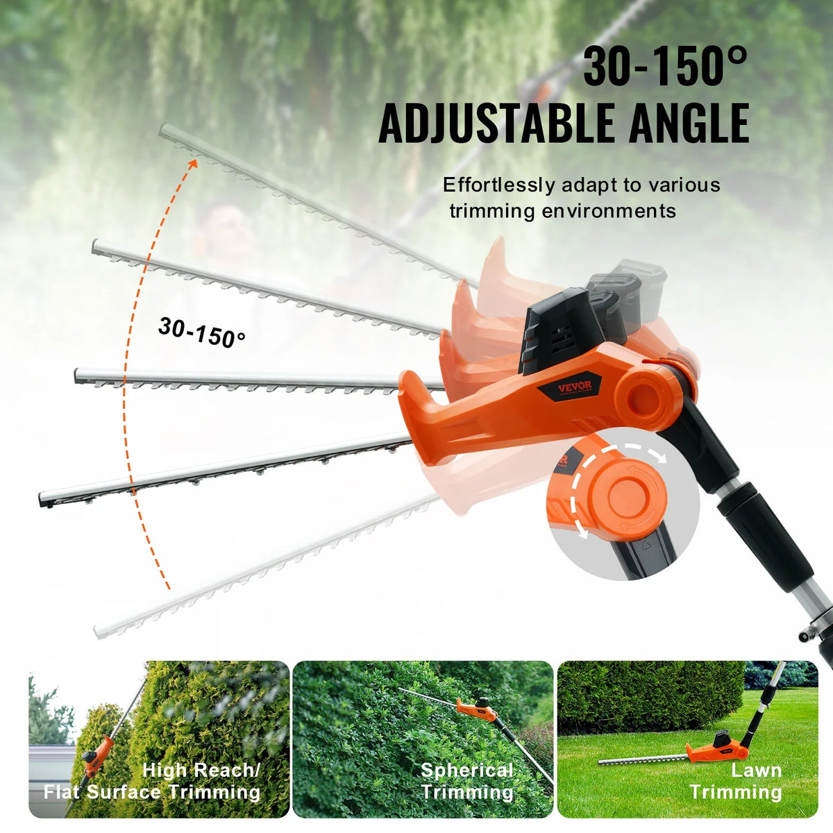 Cordless Hedge Trimmer 18in Hedge Trimmer Kit  W/Double-edged Steel Blade Pole 74"-94" Telescoping Pole for High Branches