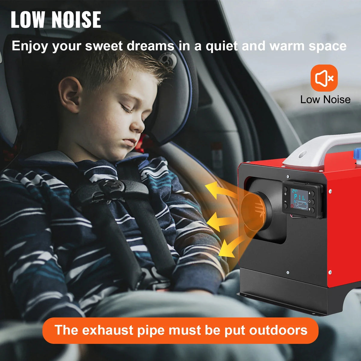 Diesel Air Heater 5KW 12V Parking Heater Single Outlet Hole Black LCD Remote Control For RV Truck, Boat, Bus, Car Trailer