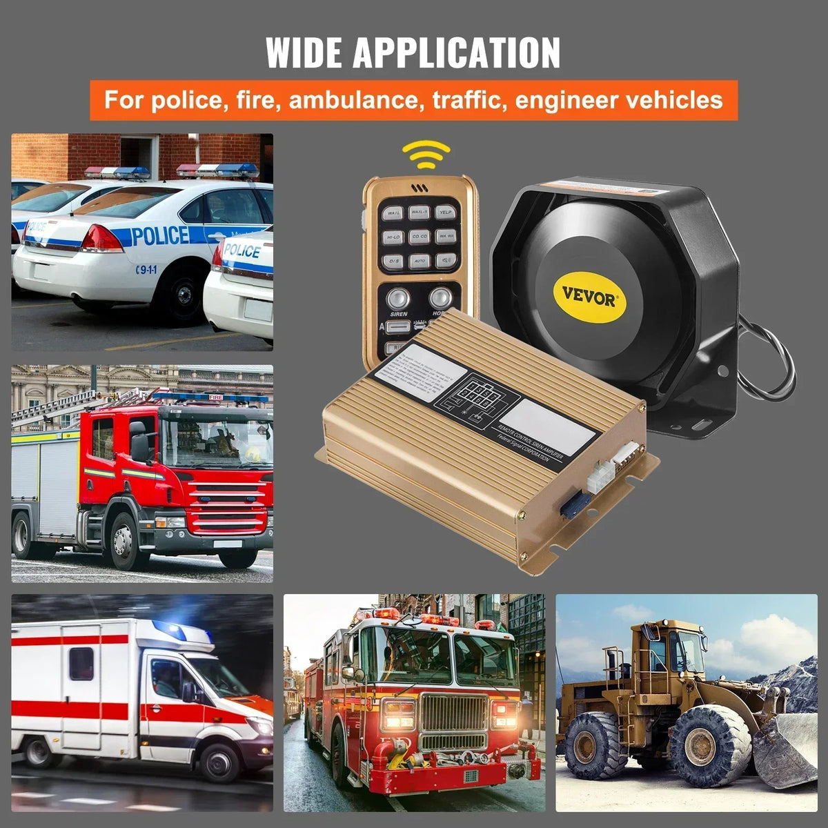 200W 8 Sound Loud Car Warning Police Fire Emergency Alarm Fire Siren 1 Horn PA Speaker MIC System Vehicle Siren Car Alarm