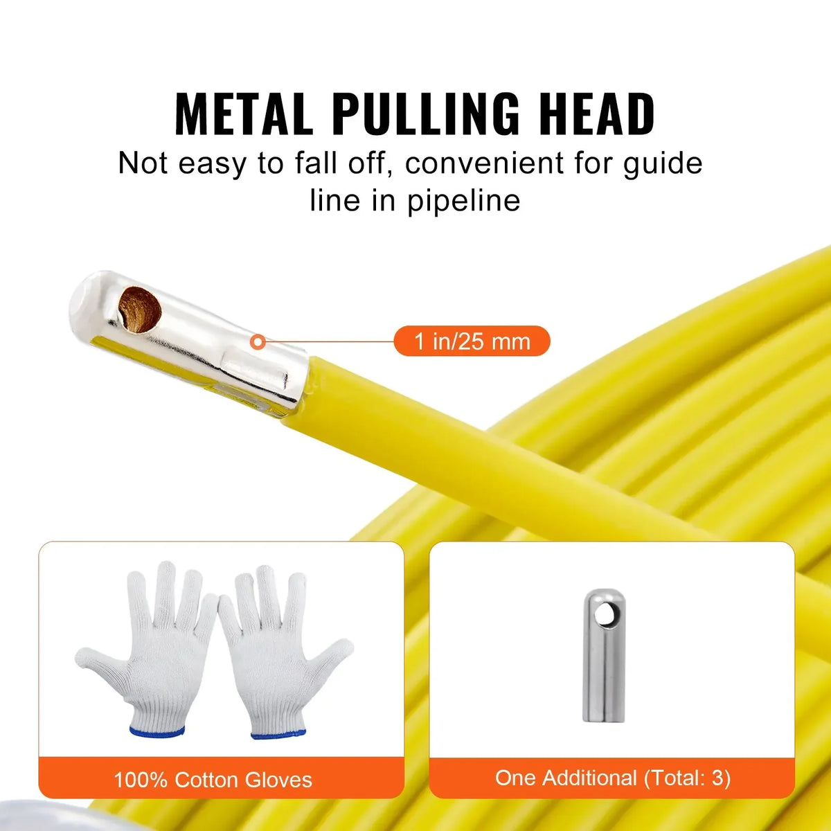 Fish Tape Fiberglass, 425/492 ft, Duct Rodder Fishtape Wire Puller, Cable Running Rod with Steel Reel Stand 3 Pulling Head