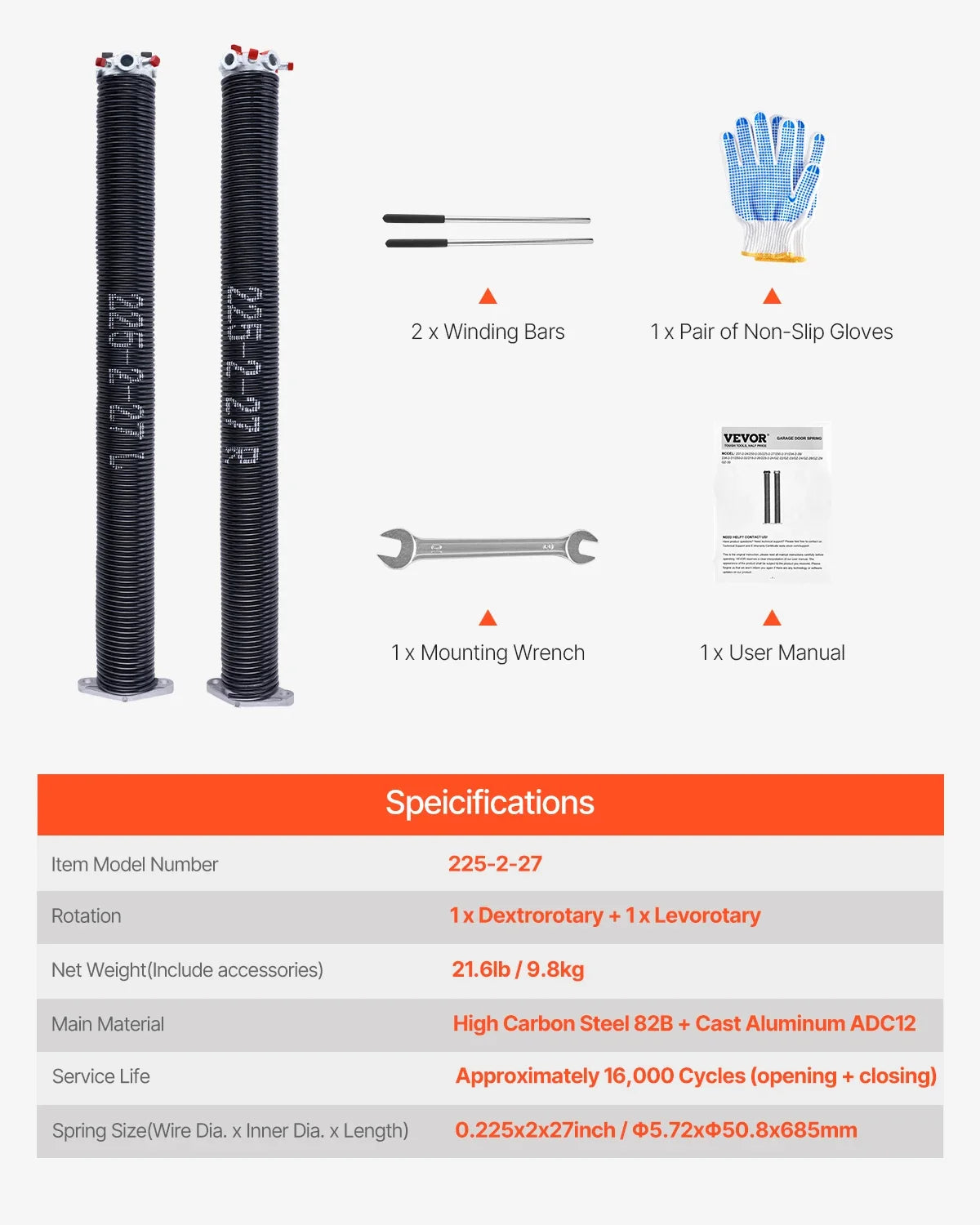Garage Door Torsion Springs Pair Cycles Electrophoresis Black Coated for Replacement Garage Door Springs