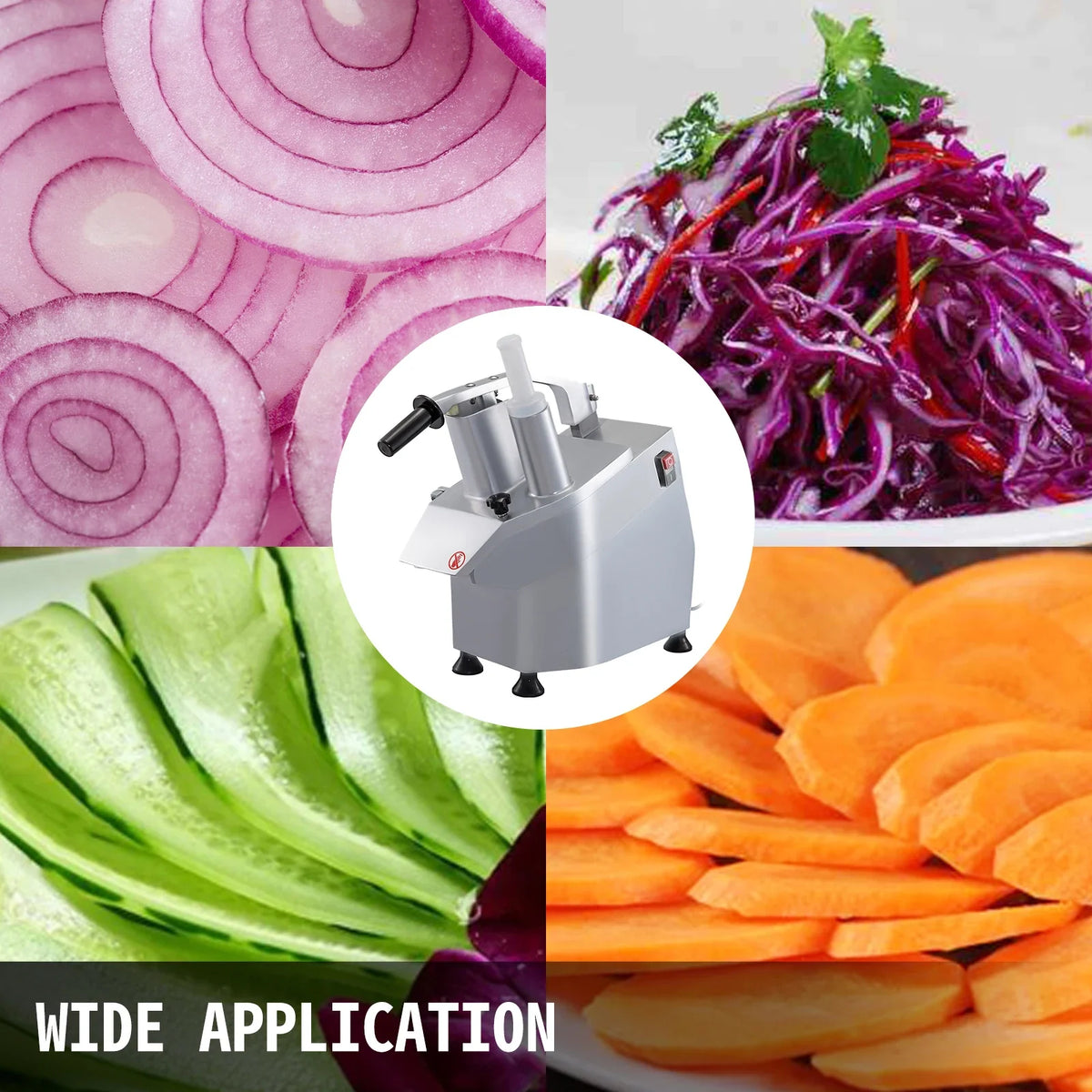Commercial Food Processor 2 Feeding Holes, 550W Electric Stainless Steel Vegetable Slicer 1600 RPM, W/ Detachable 6-blades
