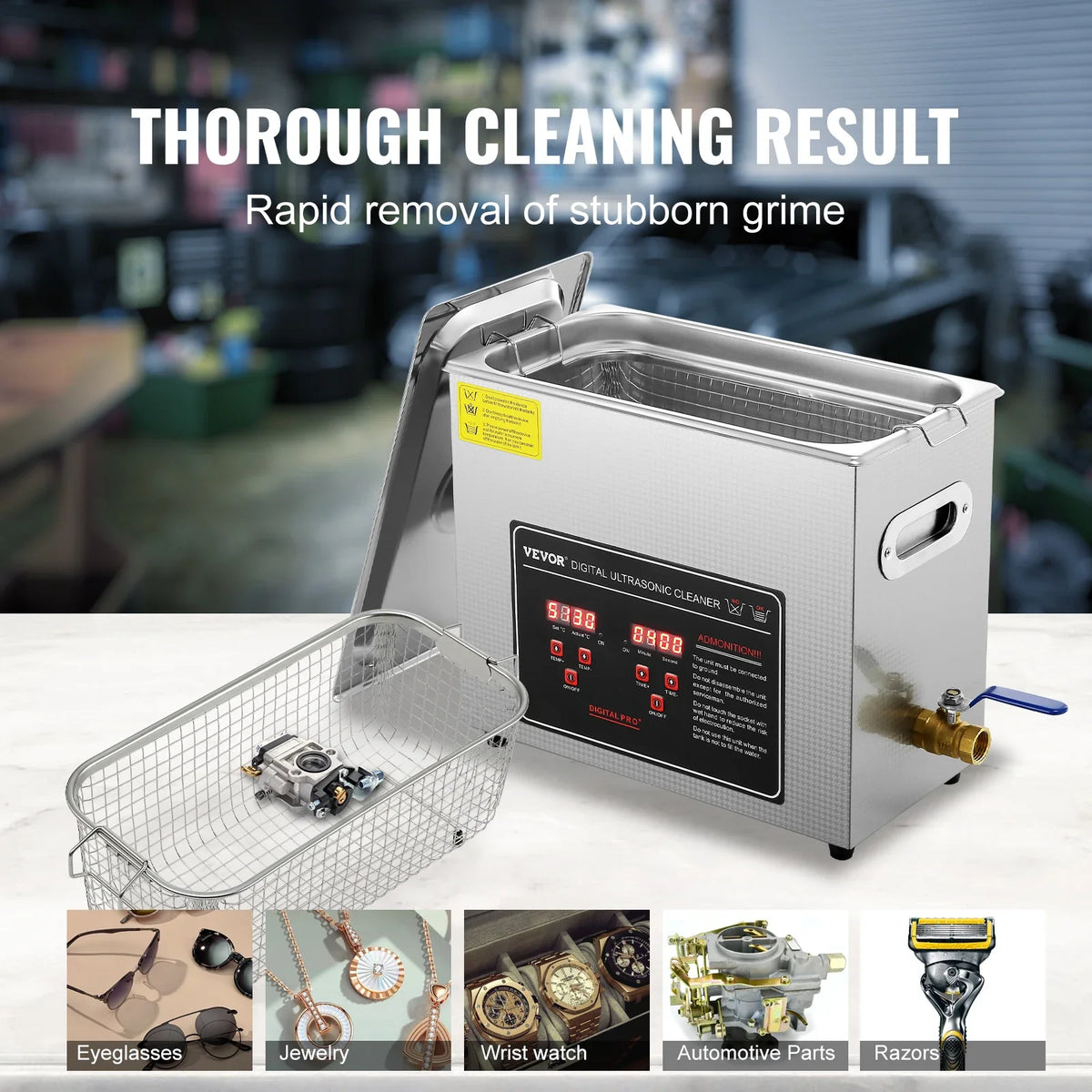 6L Ultrasonic Cleaner with Digital Timer & Heater, Ultra Sonic Jewelry Cleaner, Stainless Steel Heated Cleaning Machine