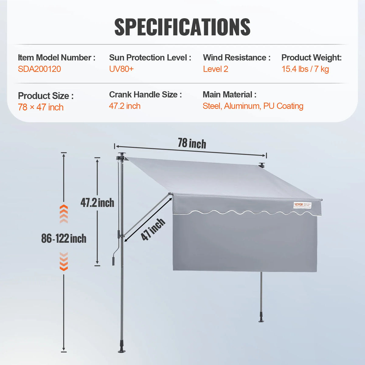 Manual Retractable Awning Outdoor Portable Sunshade Shelter Adjustable Patio Door Window Awning Canopy for Backyard Garden