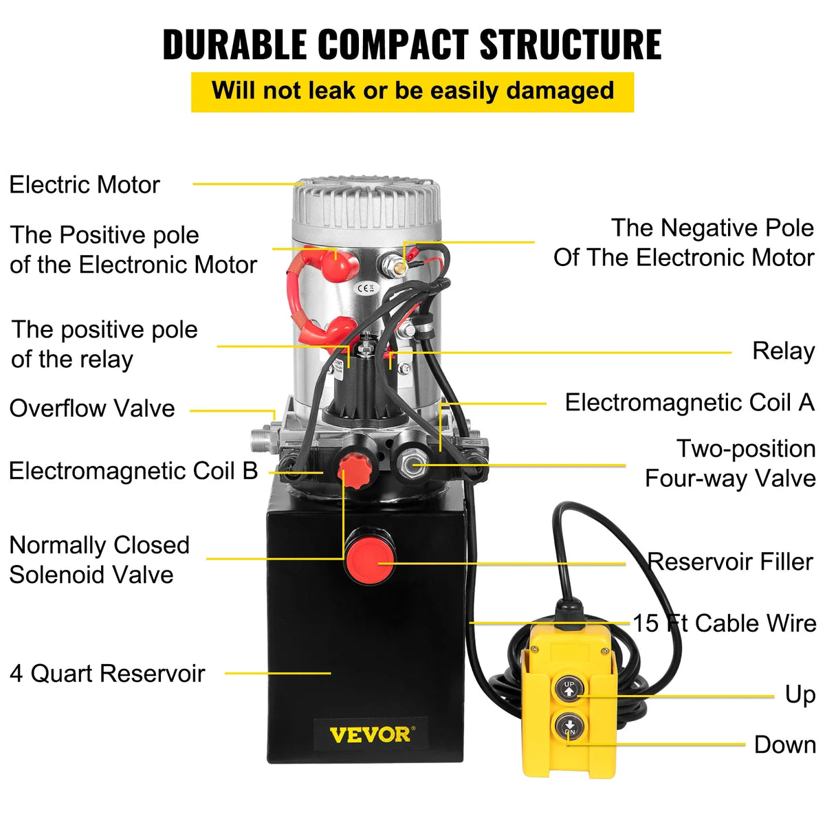 Hydraulic Pump Double Acting Hydraulic Power Unit 4L Steel Tank Hydraulic Pump Power Unit 12V for Dump Trailer Car Lifting