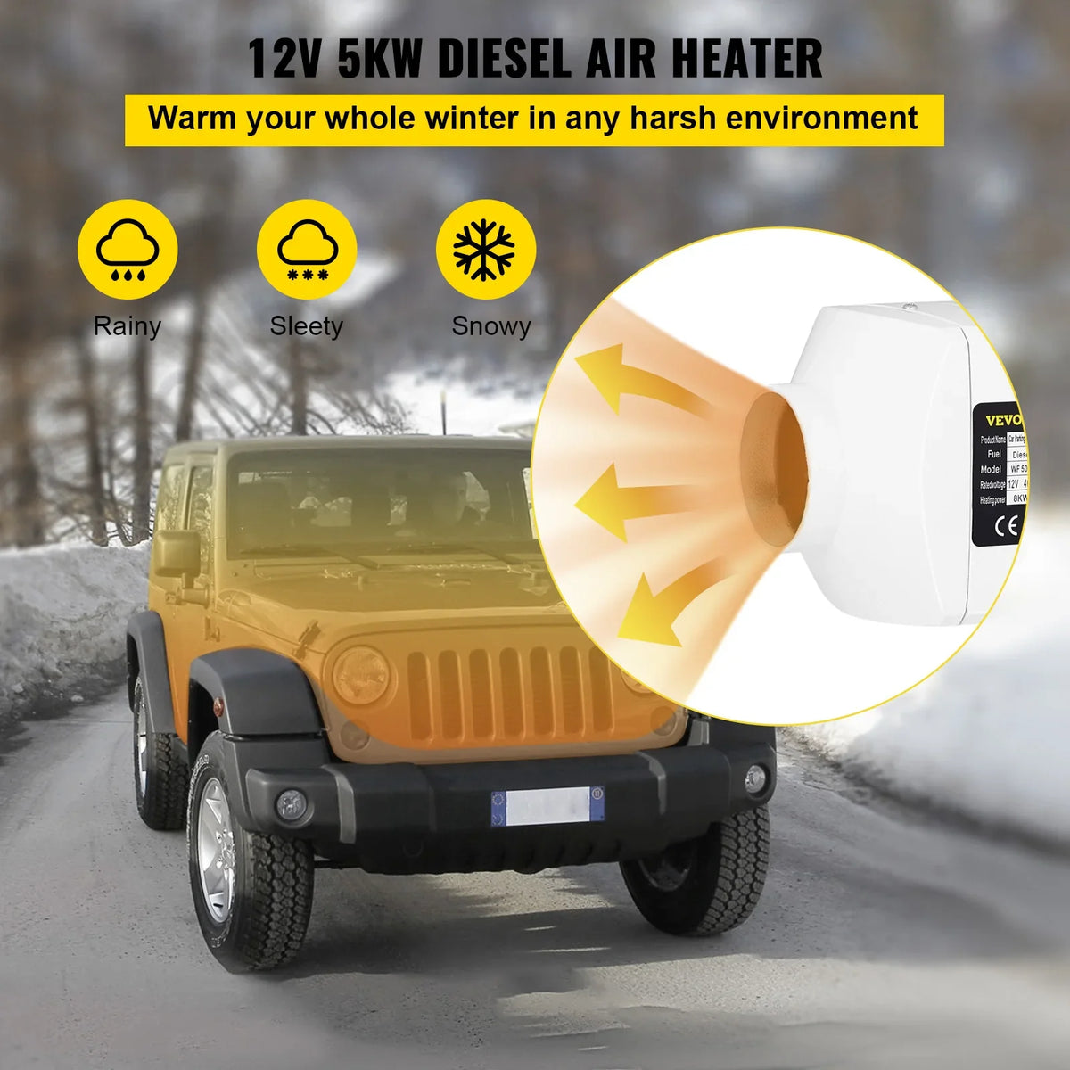 5KW Car Heater 12V Diesel Air Heater With Knob Switch, Sliencer, 2-Duct, 2-Vent for RV Car Bus Boat Diesel Parking Heater