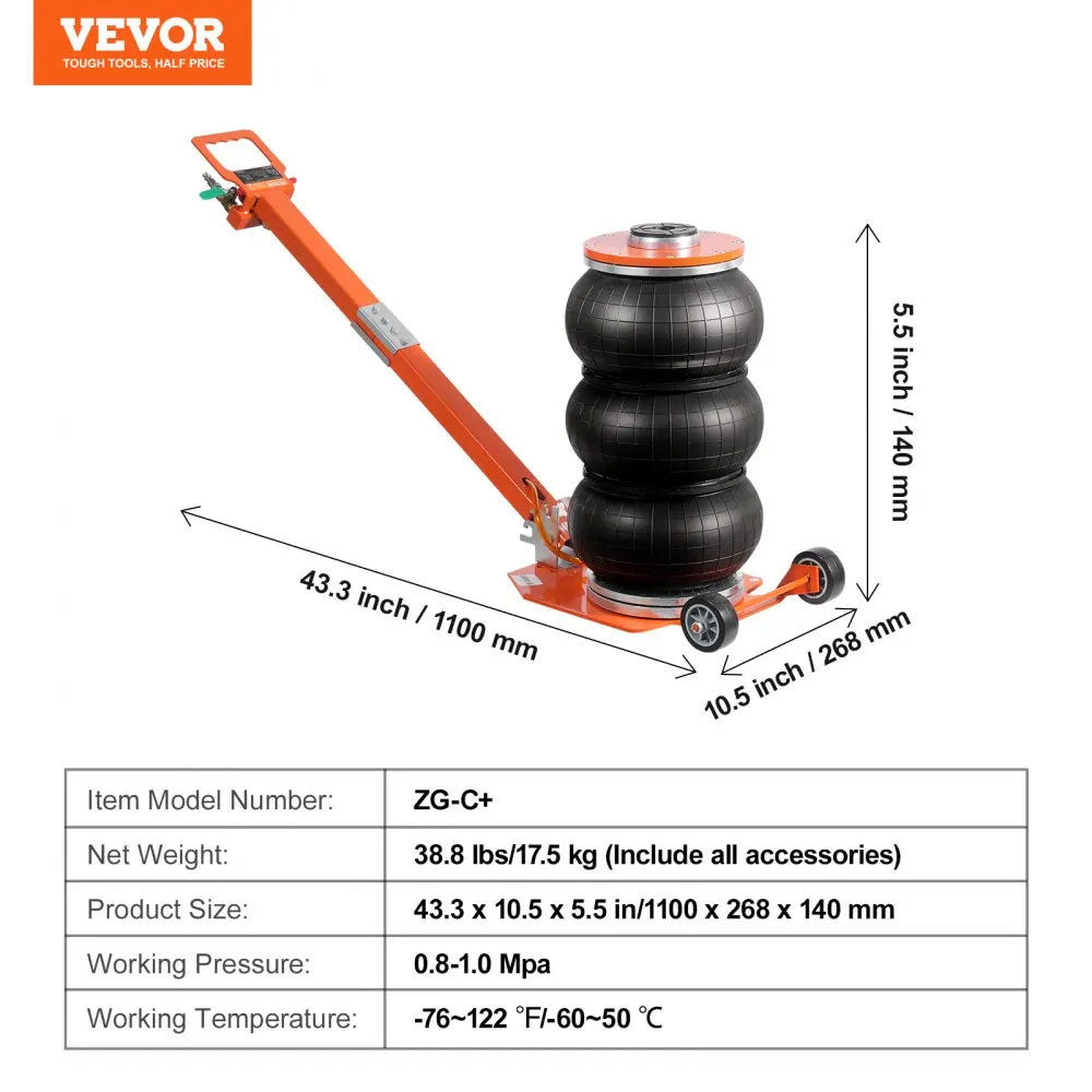 Air Jack Pneumatic Lifting Jack with Heightened Column & Adjustable Handle Easy-to-Lift & Space-Saving Jack