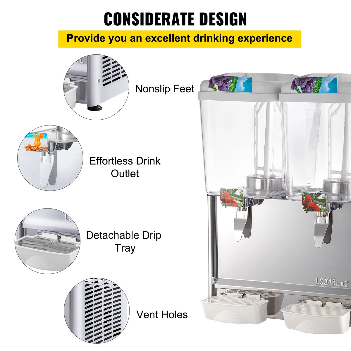 Commercial Beverage Dispenser 18L 1/2/3 Tank Cold Beverage Dispenser Stainless Steel Juice Dispenser Thermostat Controller