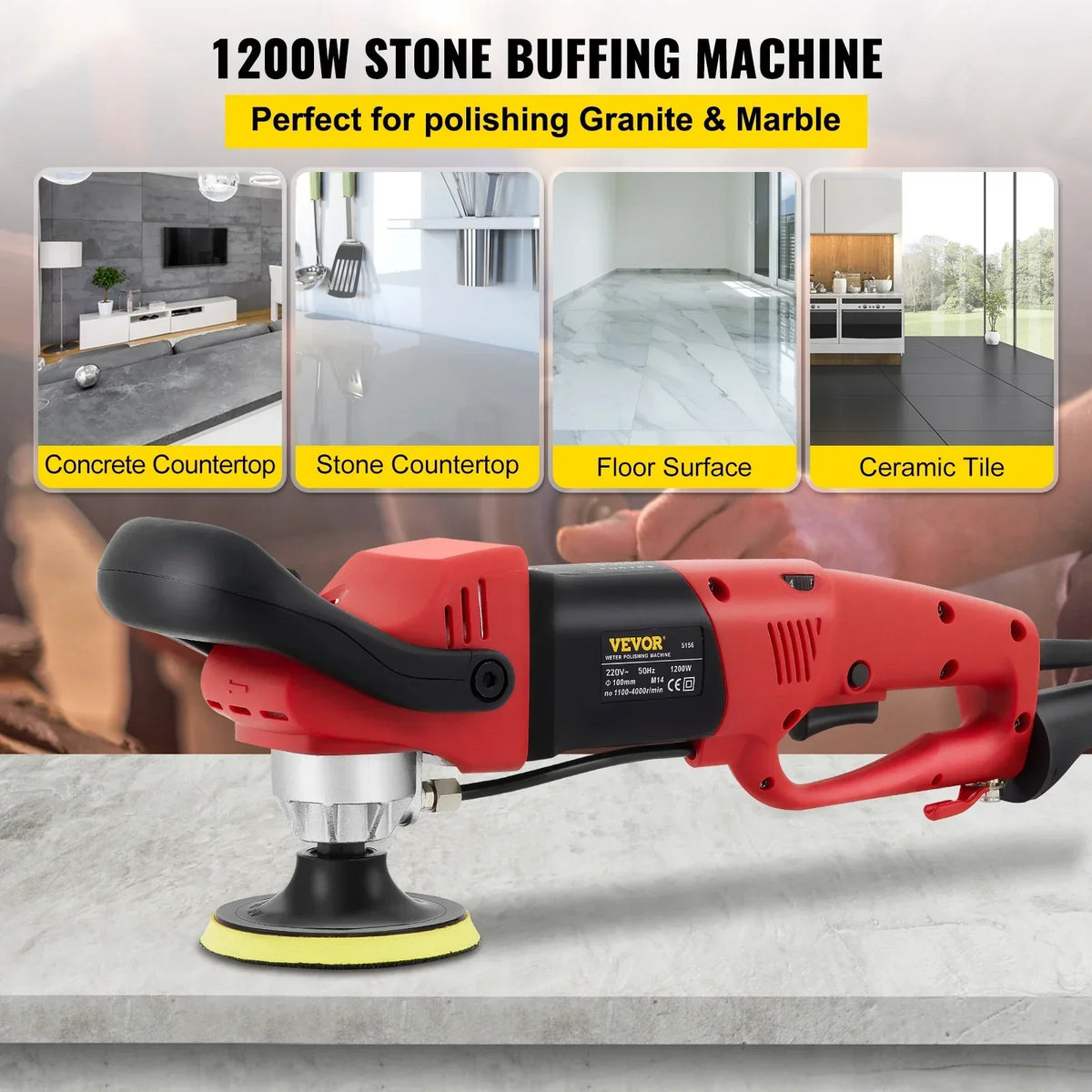Electric Wet Stone Polisher Grinder Sander Buffing Machine Variable Speed Water Mill for Marble Granite Finish Polishing