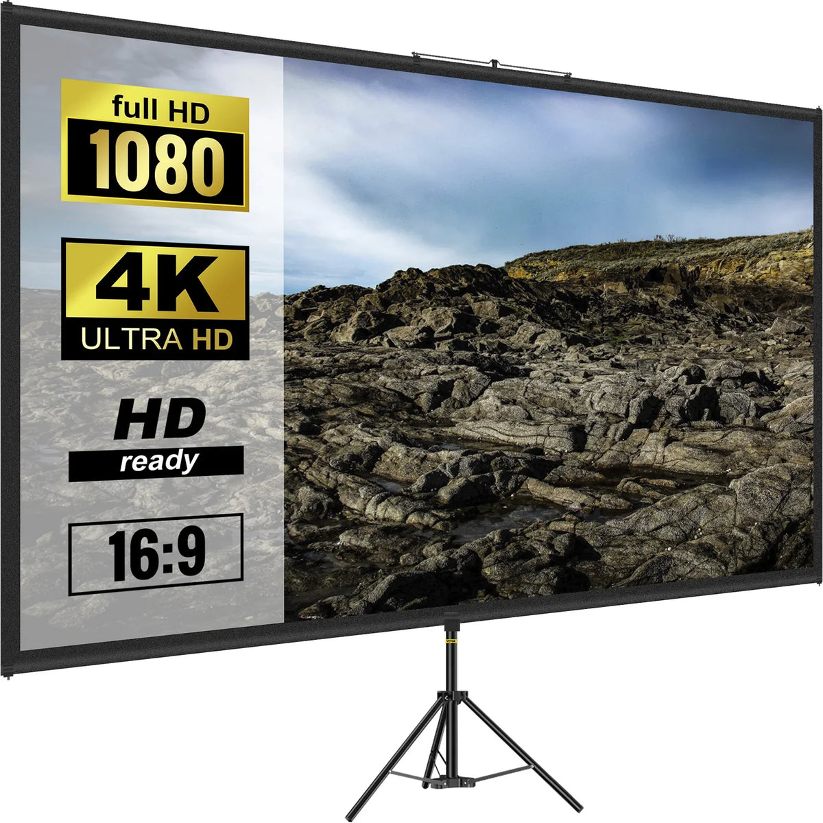 Tripod Projector Screen  Stand 90 inch 4K HD Projection Screen Stand Wrinkle-Free Height Adjustable for Movie, Home Cinema