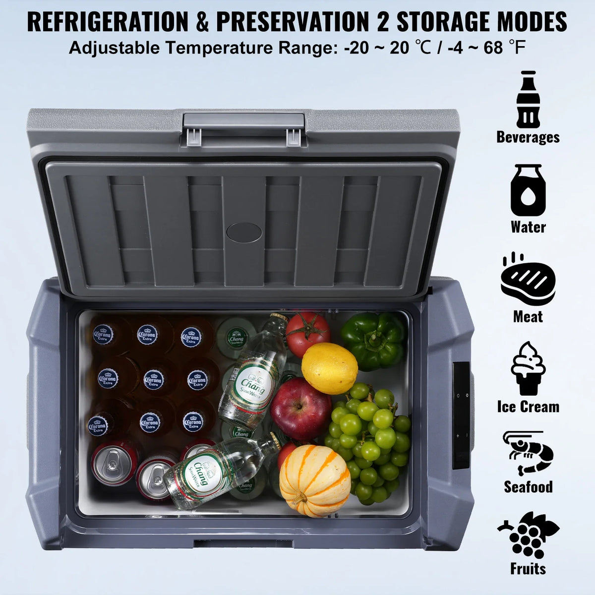 37L Car Refrigerator, 12V Car Fridge, Single Zone Portable Freezer, -4℉-68℉, 12/24V DC and 100-240V AC Compressor Cooler